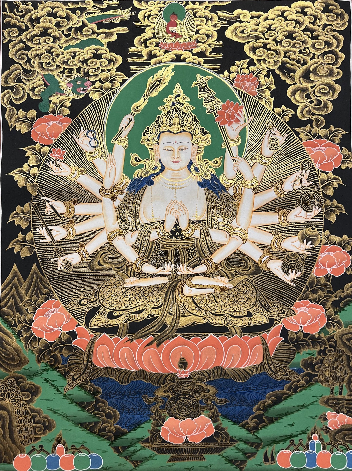 Hand-Painted Cundi Tibetan Thangka Painting: Mother Goddess Art