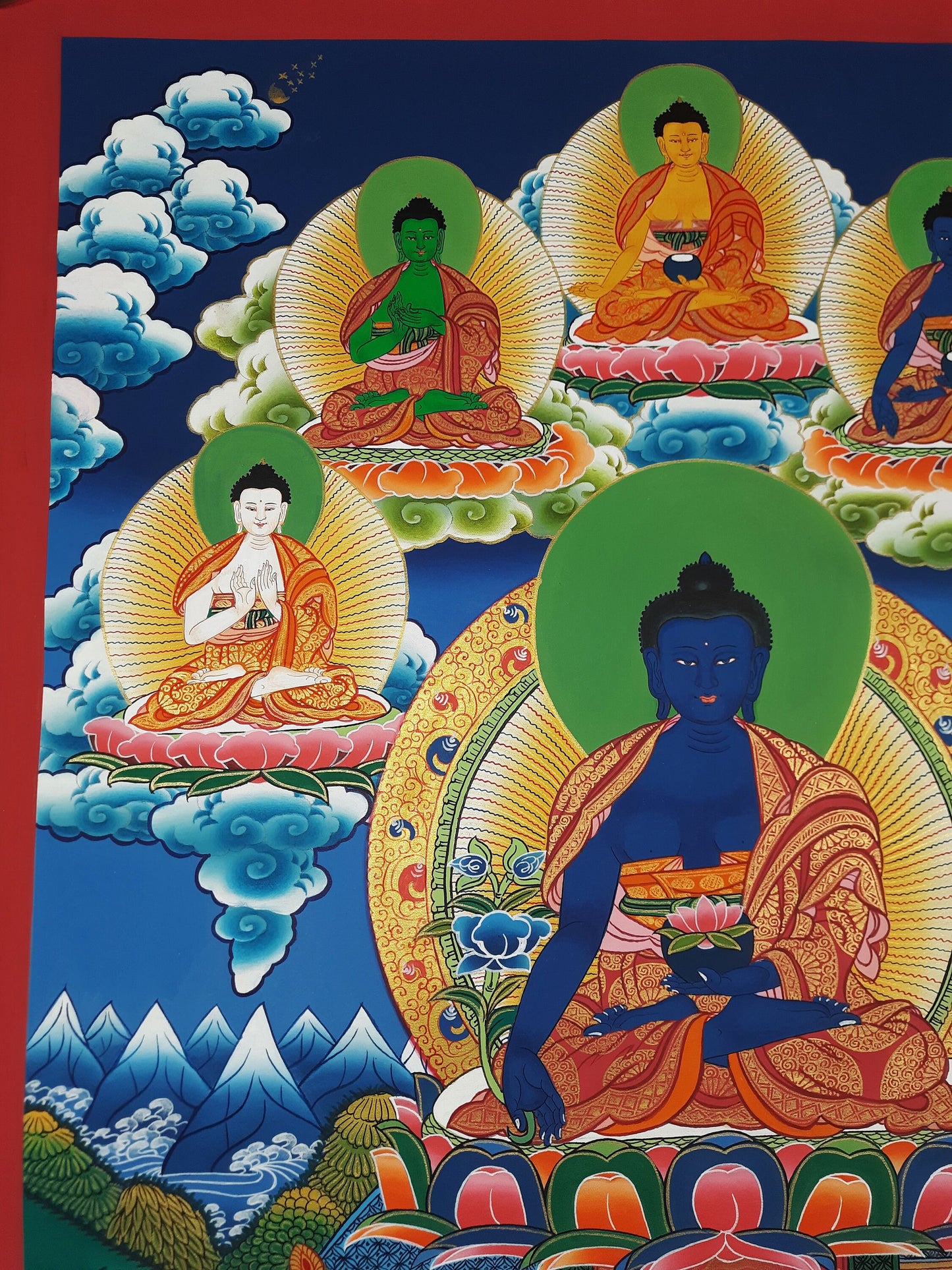 Hand Painted Eight Medicine Buddha Thangka Painting, Tibetan Art