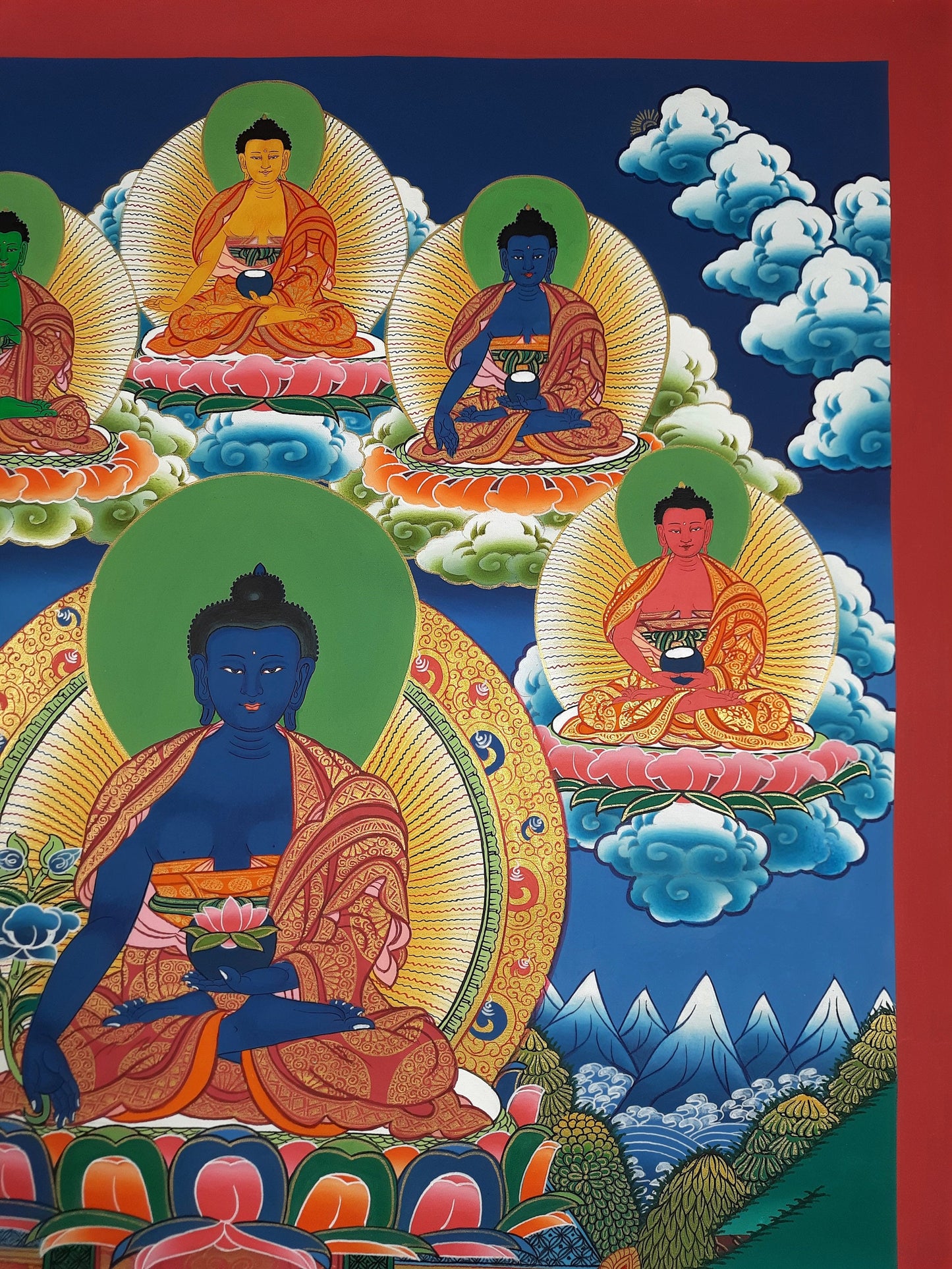 Hand Painted Eight Medicine Buddha Thangka Painting, Tibetan Art