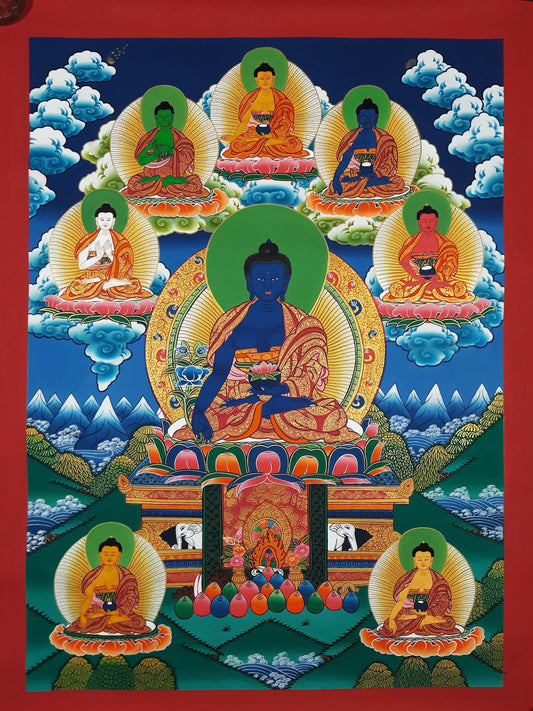 Hand Painted Eight Medicine Buddha Thangka Painting, Tibetan Art