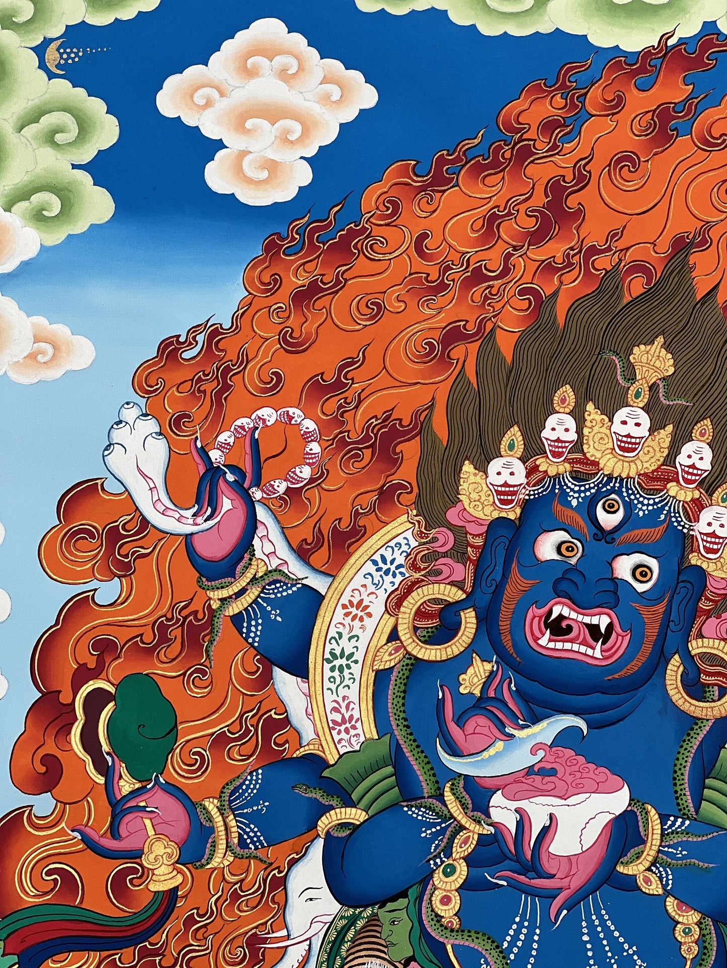 Six-Armed Mahakala Thangka Painting, Large Tibetan Art from Nepal