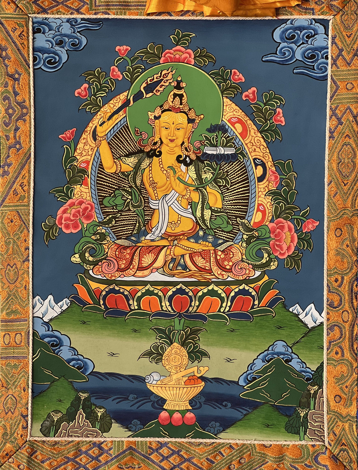 Manjushri Wisdom Bodhisattva Thangka Painting, Tibetan Meditation Art