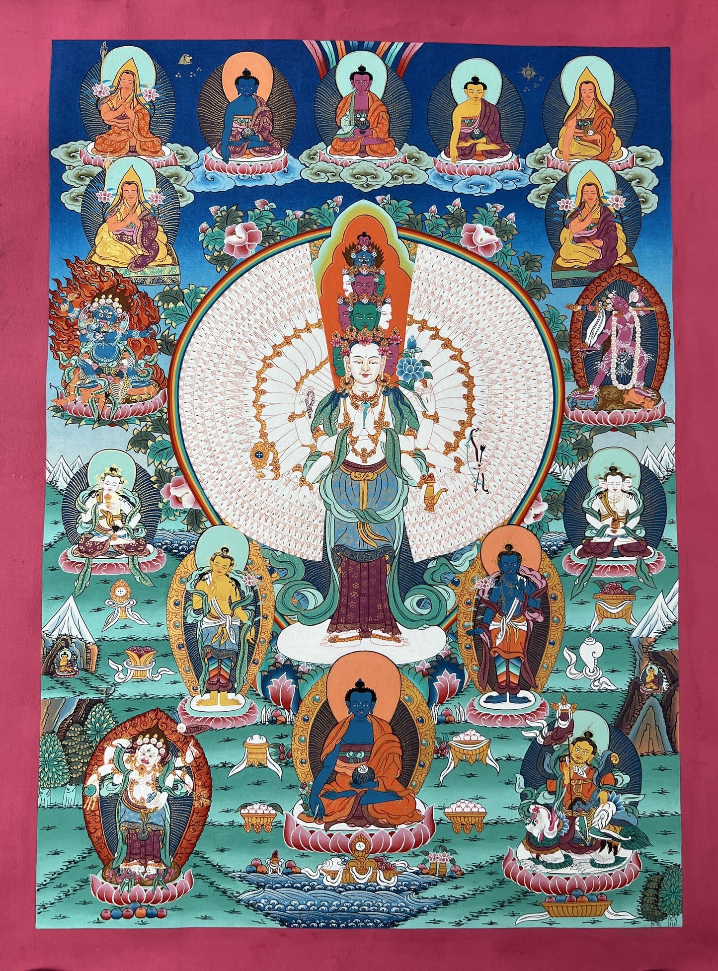 1000-Armed Avalokiteshvara Thangka | Hand-Painted Chenrezig Compassion Art