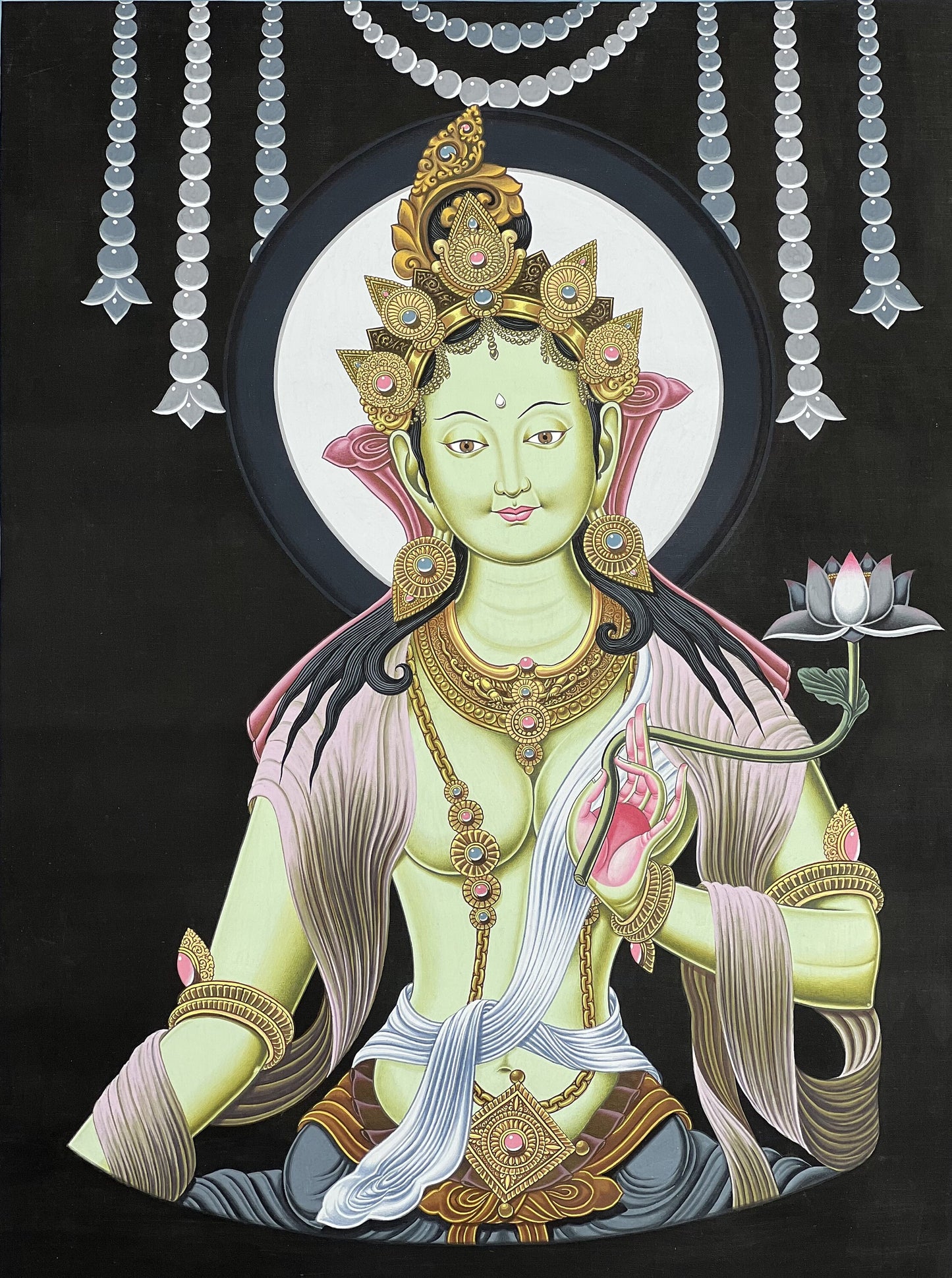 Green Tara Newari Paubha | Hand-Painted Tibetan Thangka Art | Nepal Sacred Painting | Buddhist Wall Decor