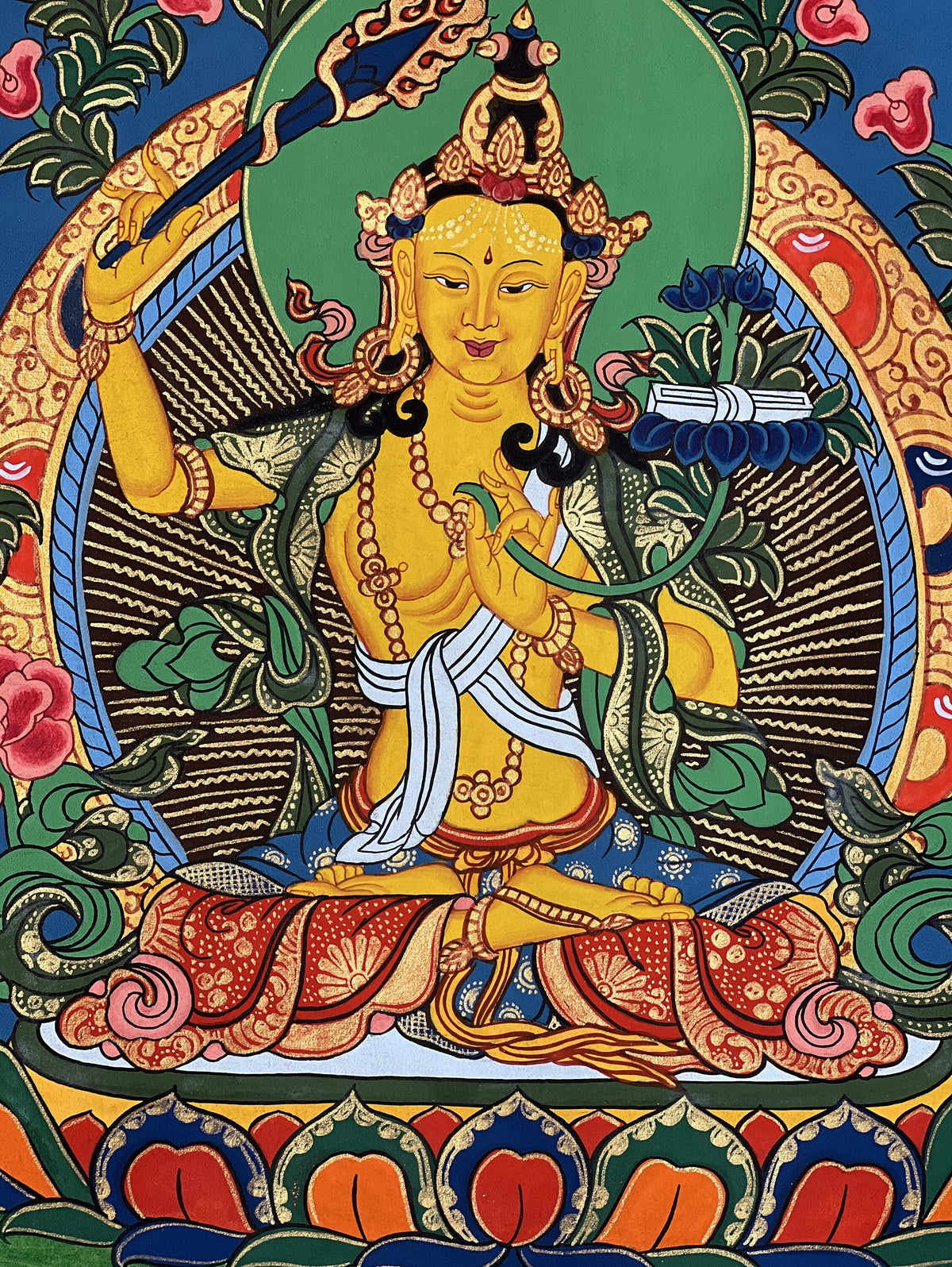 Manjushri Wisdom Bodhisattva Thangka Painting, Tibetan Meditation Art