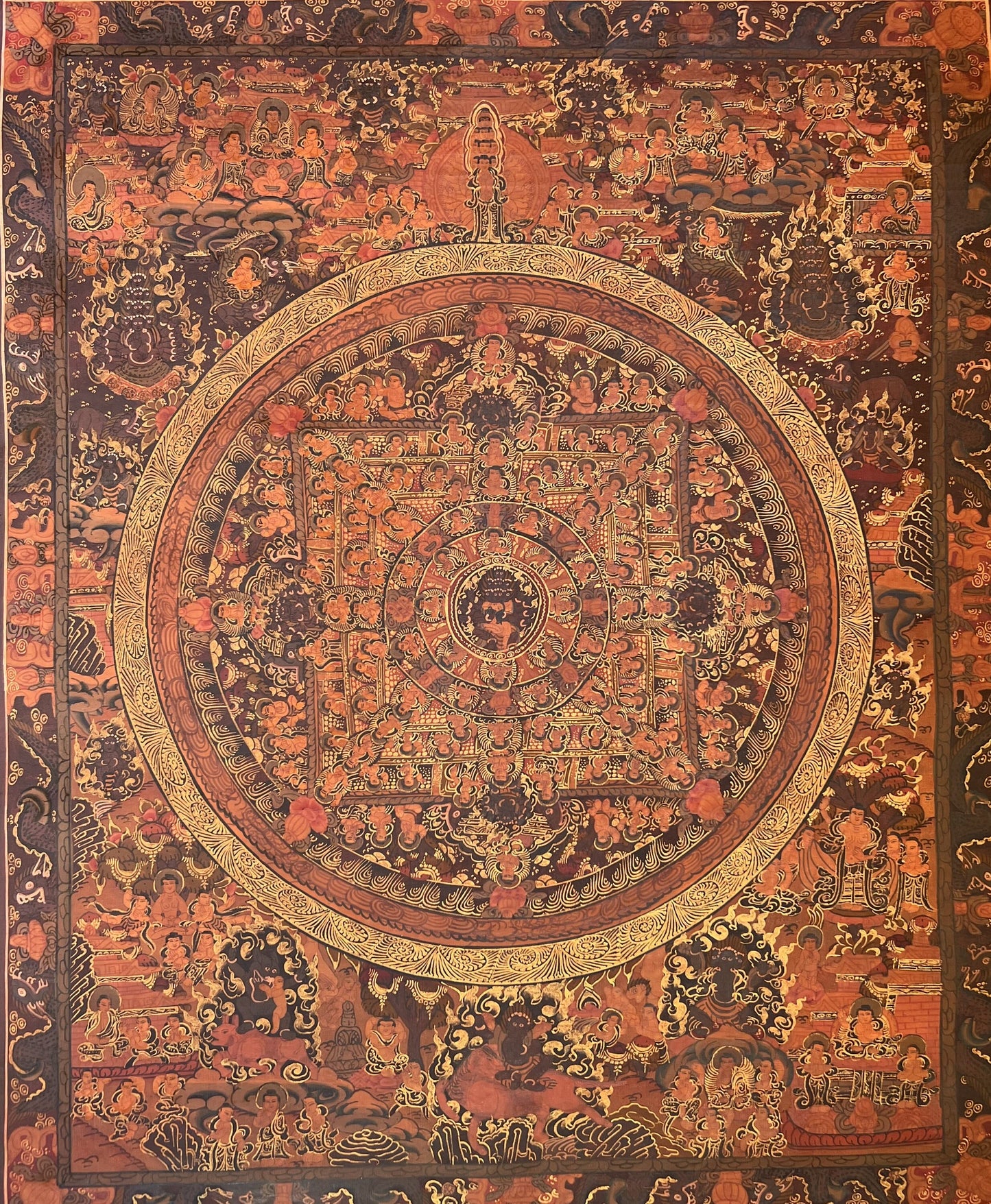Hand-Painted Buddha Life Mandala Thangka, Oil-Varnished Tibetan Meditation Art