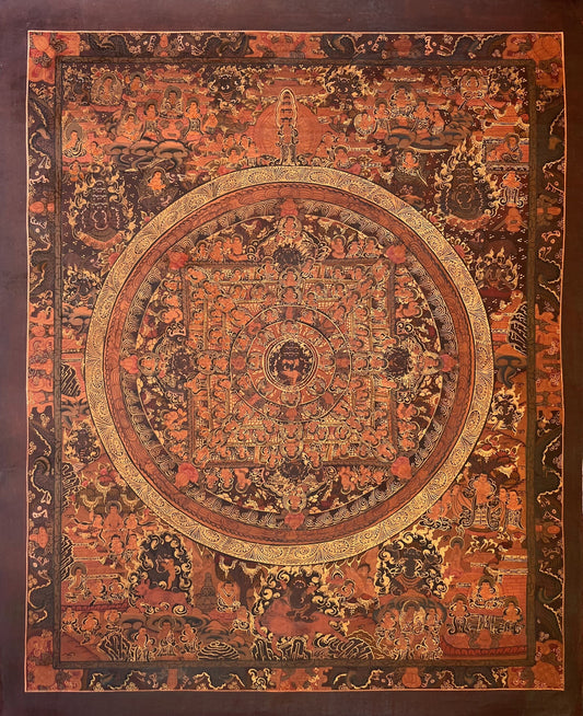 Hand-Painted Buddha Life Mandala Thangka, Oil-Varnished Tibetan Meditation Art