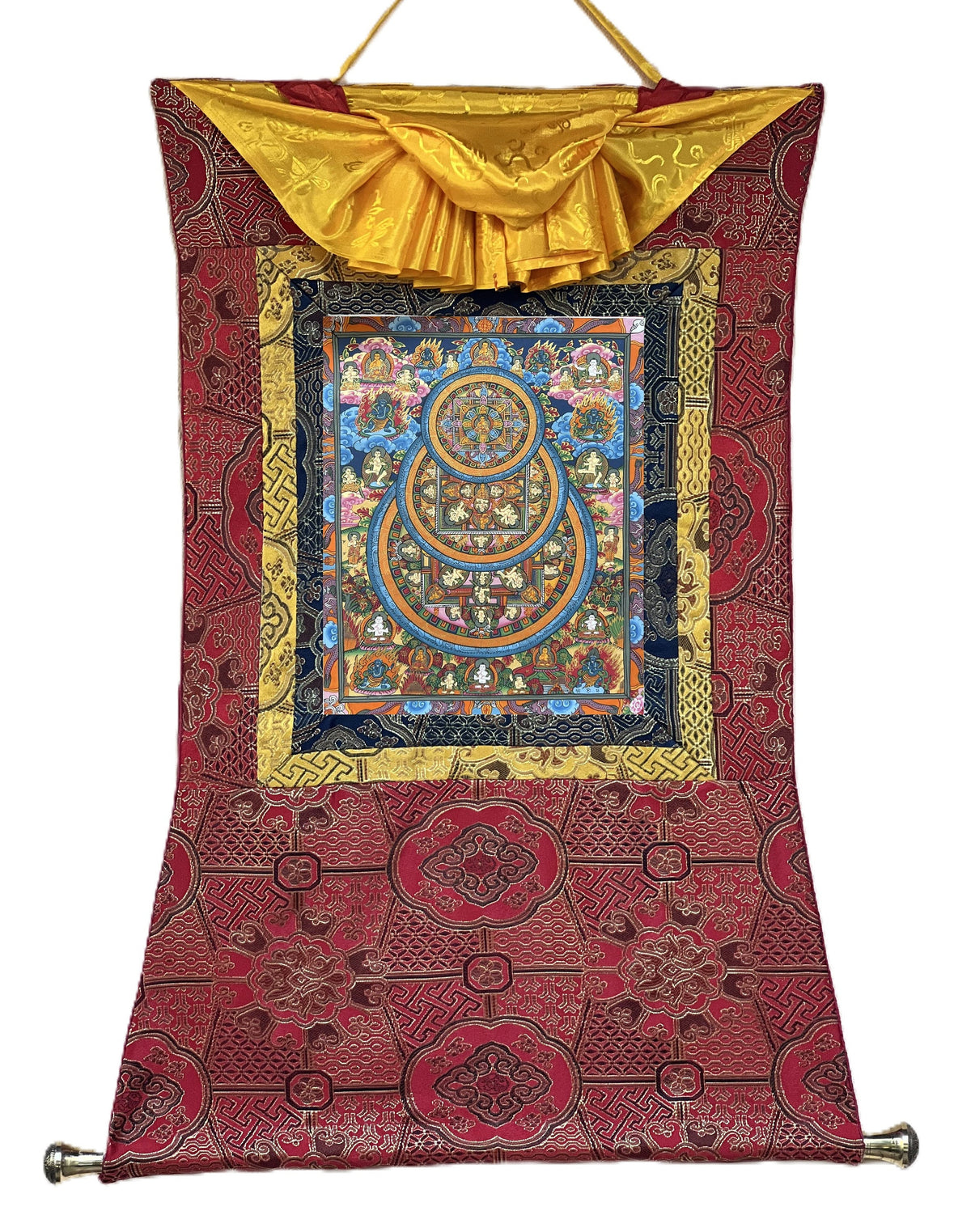 Hand-Painted Buddha Life Mandala Tibetan Thangka Art with Silk Brocade