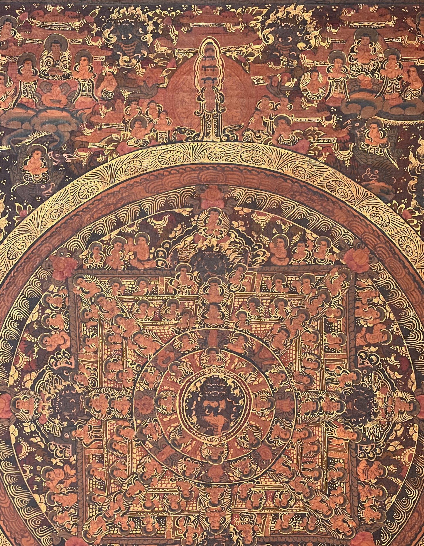 Hand-Painted Buddha Life Mandala Thangka, Oil-Varnished Tibetan Meditation Art