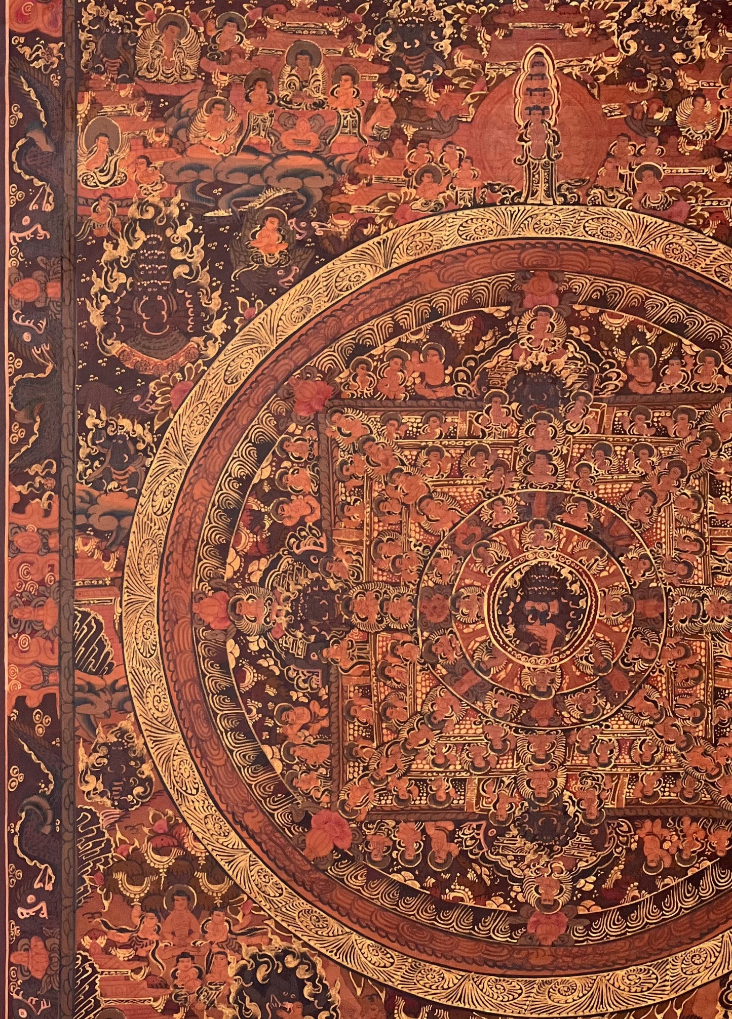 Hand-Painted Buddha Life Mandala Thangka, Oil-Varnished Tibetan Meditation Art