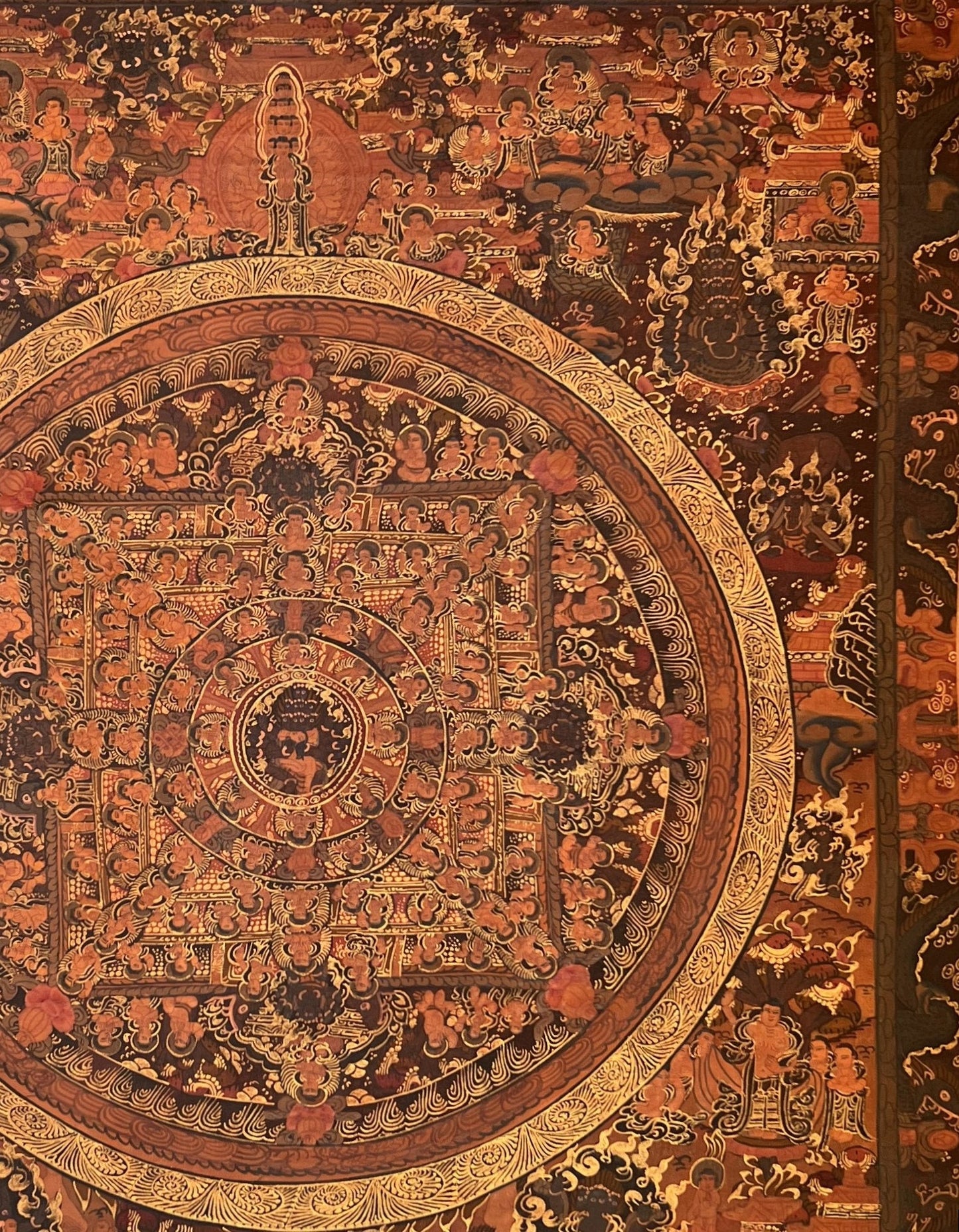 Hand-Painted Buddha Life Mandala Thangka, Oil-Varnished Tibetan Meditation Art