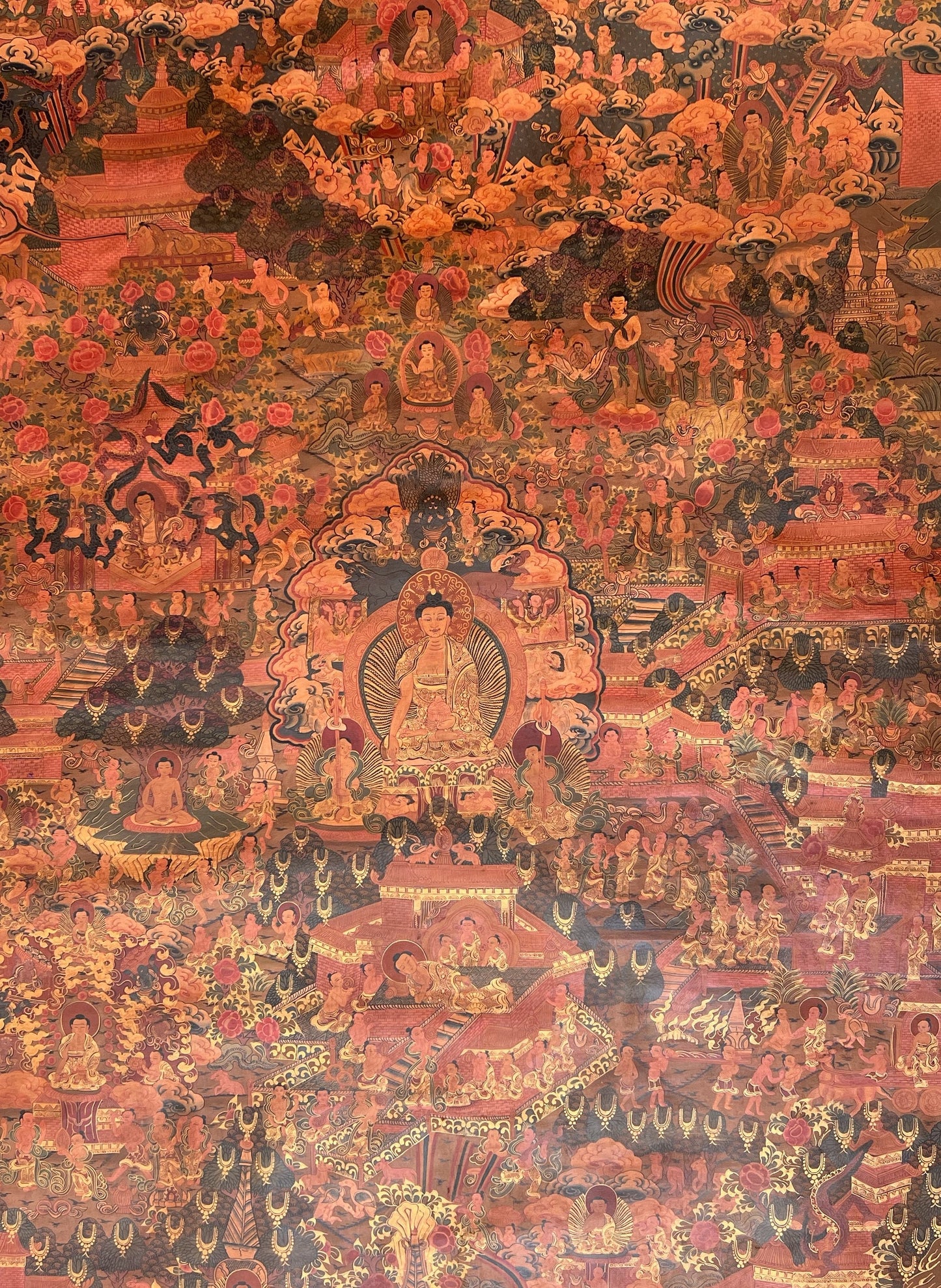 Hand-Painted Buddha Life Story Thangka Painting, LARGE Tibetan Art