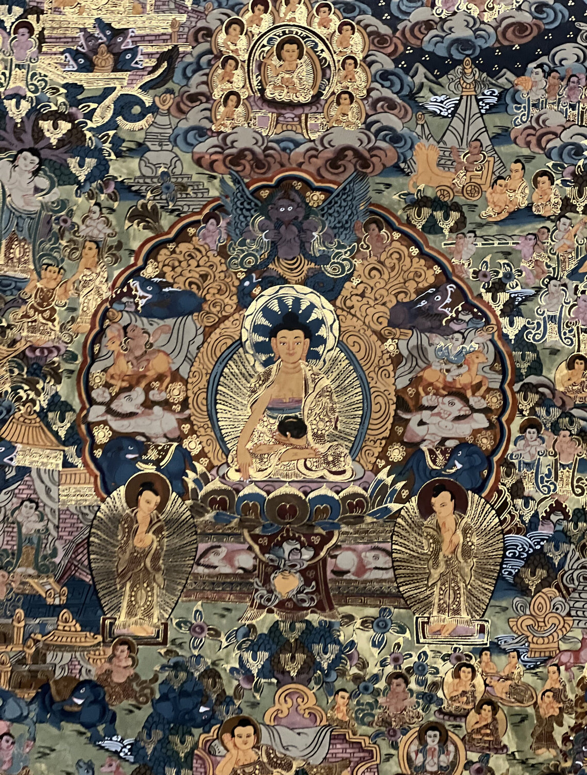 Hand-Painted Buddha Life Story Thangka- Tibetan Mandala Art