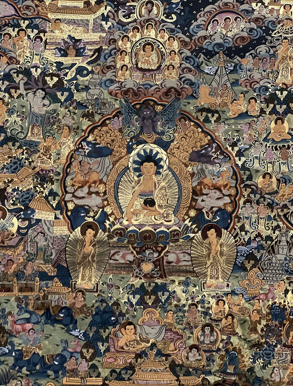 Hand-Painted Buddha Life Story Thangka- Tibetan Mandala Art