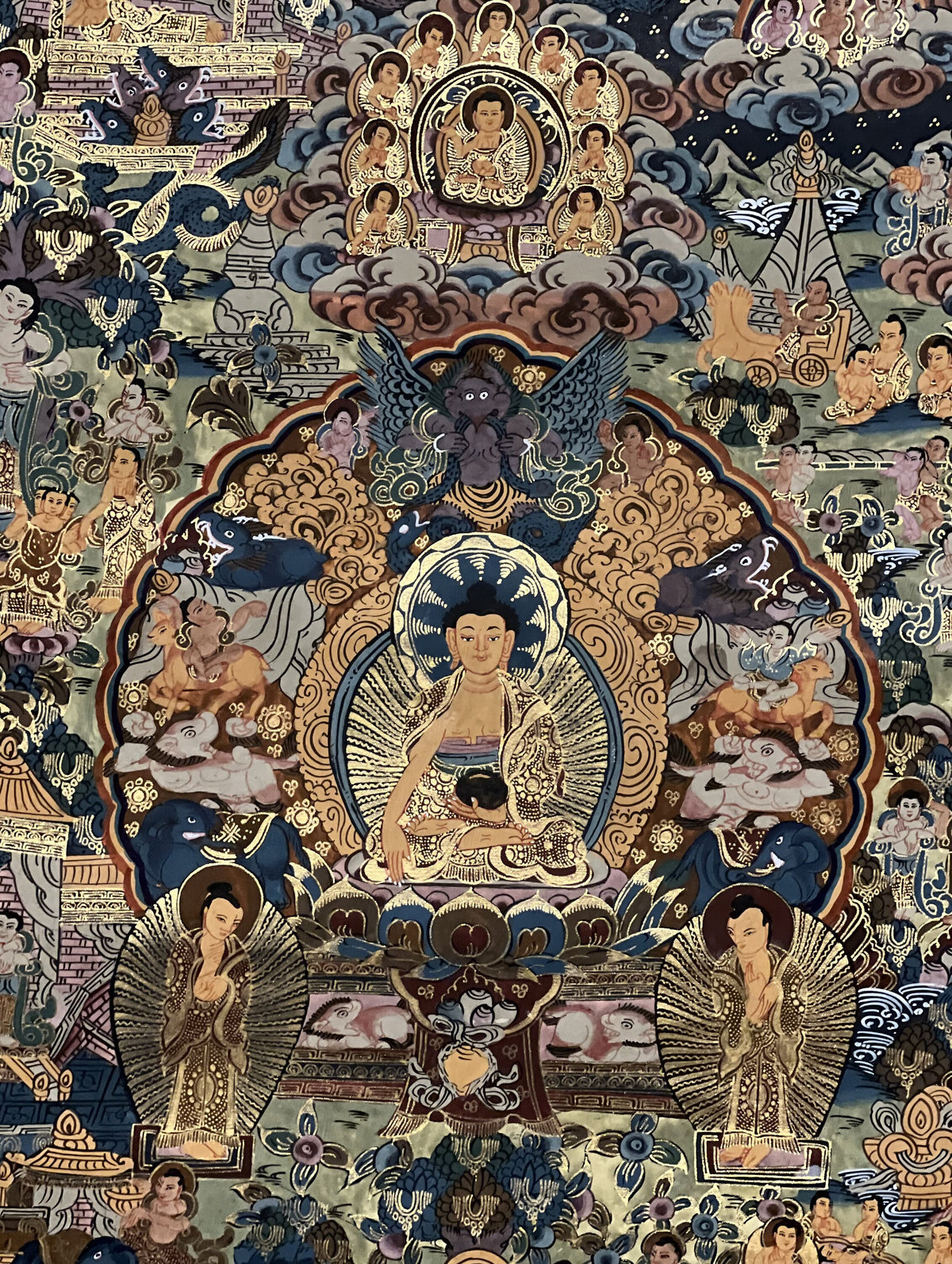 Hand-Painted Buddha Life Story Thangka- Tibetan Mandala Art