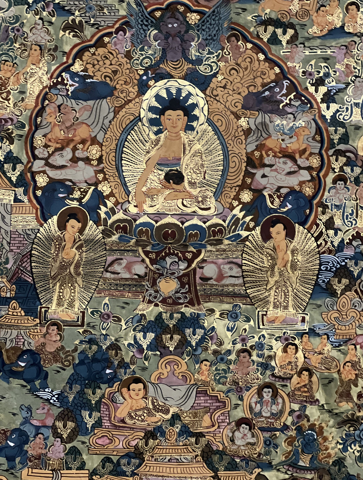 Hand-Painted Buddha Life Story Thangka- Tibetan Mandala Art
