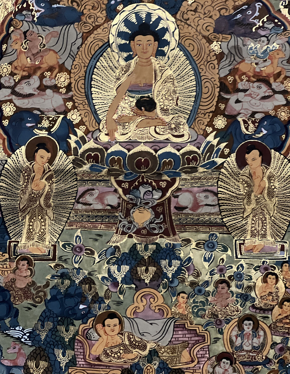 Hand-Painted Buddha Life Story Thangka- Tibetan Mandala Art