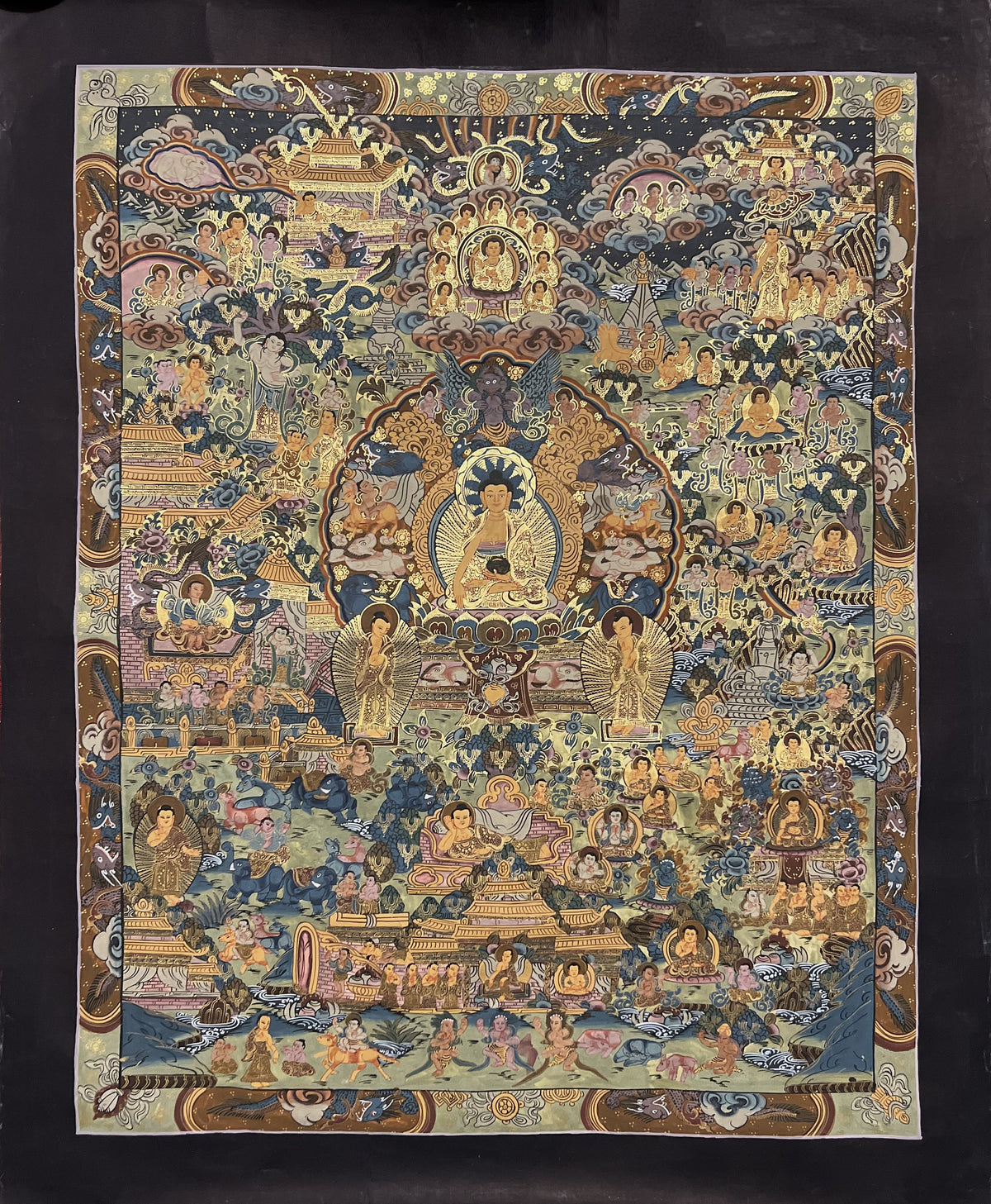 Hand-Painted Buddha Life Story Thangka- Tibetan Mandala Art