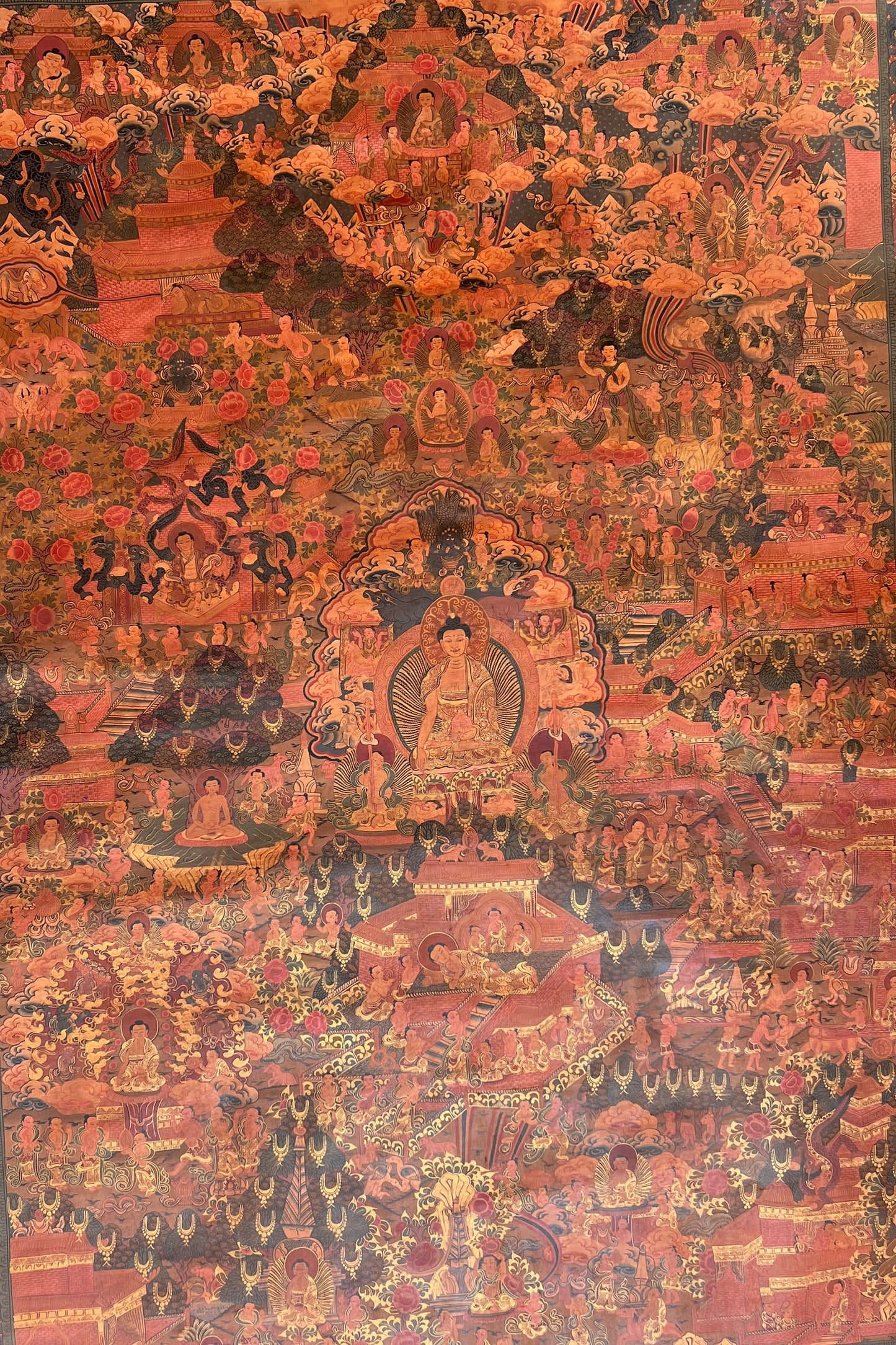 Hand-Painted Buddha Life Story Thangka Painting, LARGE Tibetan Art