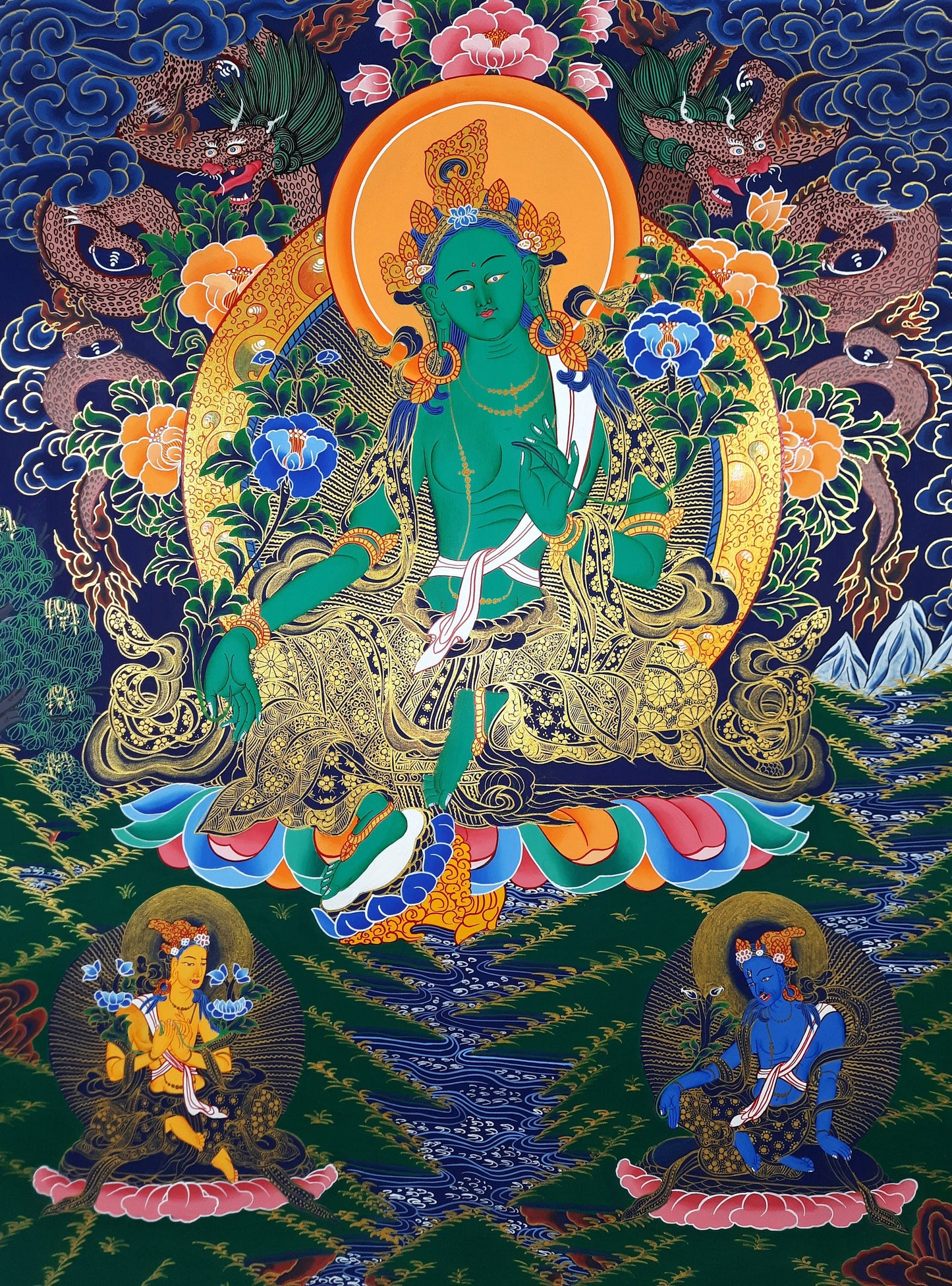 Original Hand-Painted Green Tara Thangka | Tibetan Buddhist Art | Compassion, Protection & Enlightenment