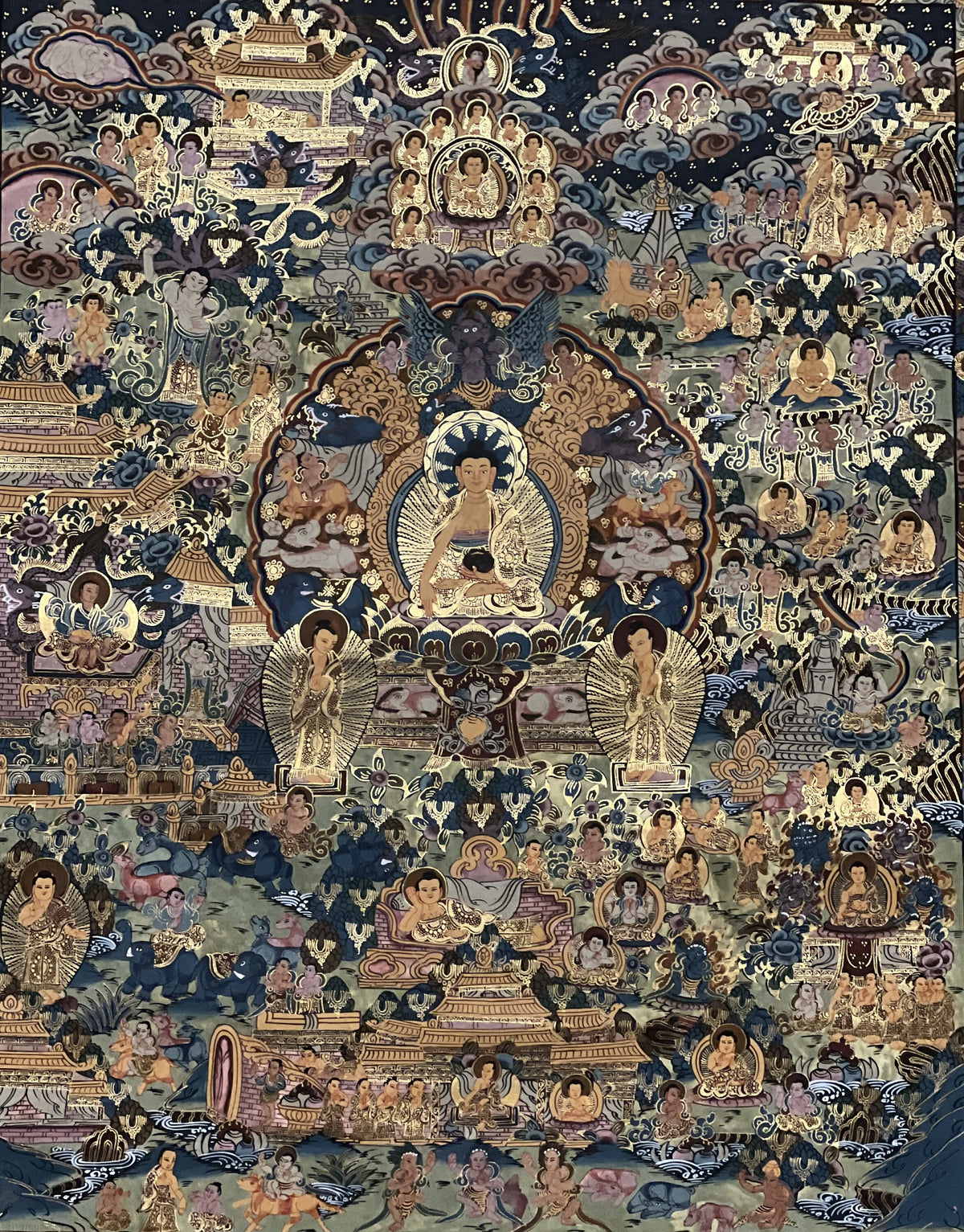 Hand-Painted Buddha Life Story Thangka- Tibetan Mandala Art