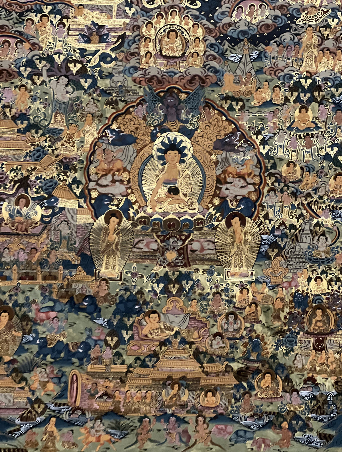 Hand-Painted Buddha Life Story Thangka- Tibetan Mandala Art
