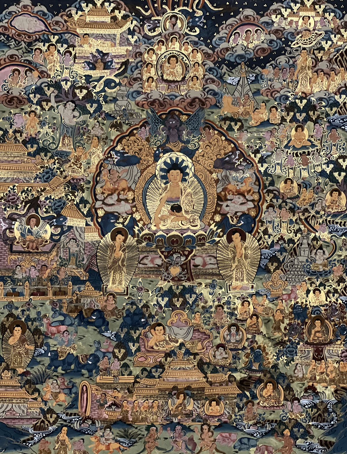 Hand-Painted Buddha Life Story Thangka- Tibetan Mandala Art
