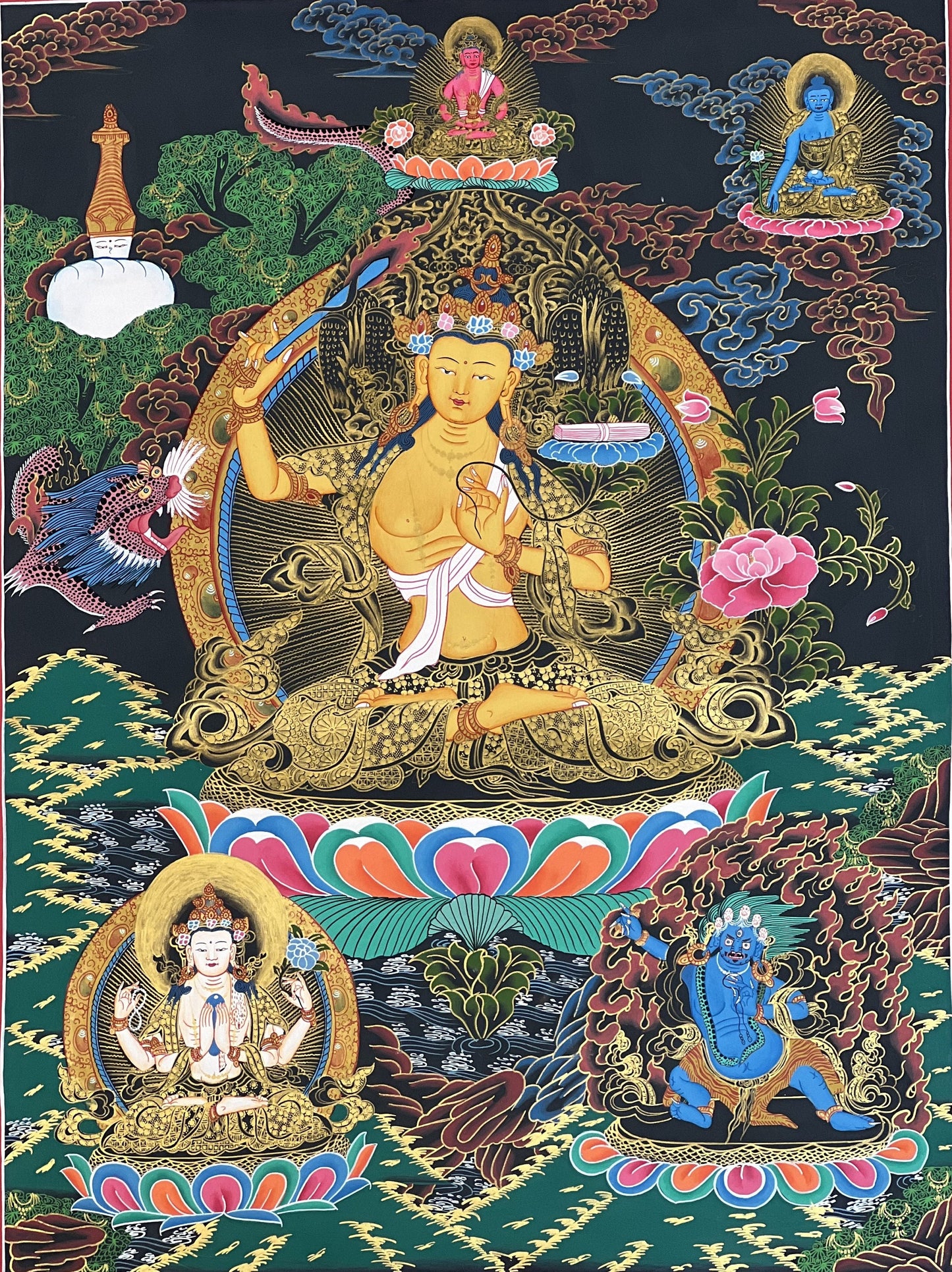 Manjushree Thangka Painting | Hand-Painted Tibetan Buddhist Art