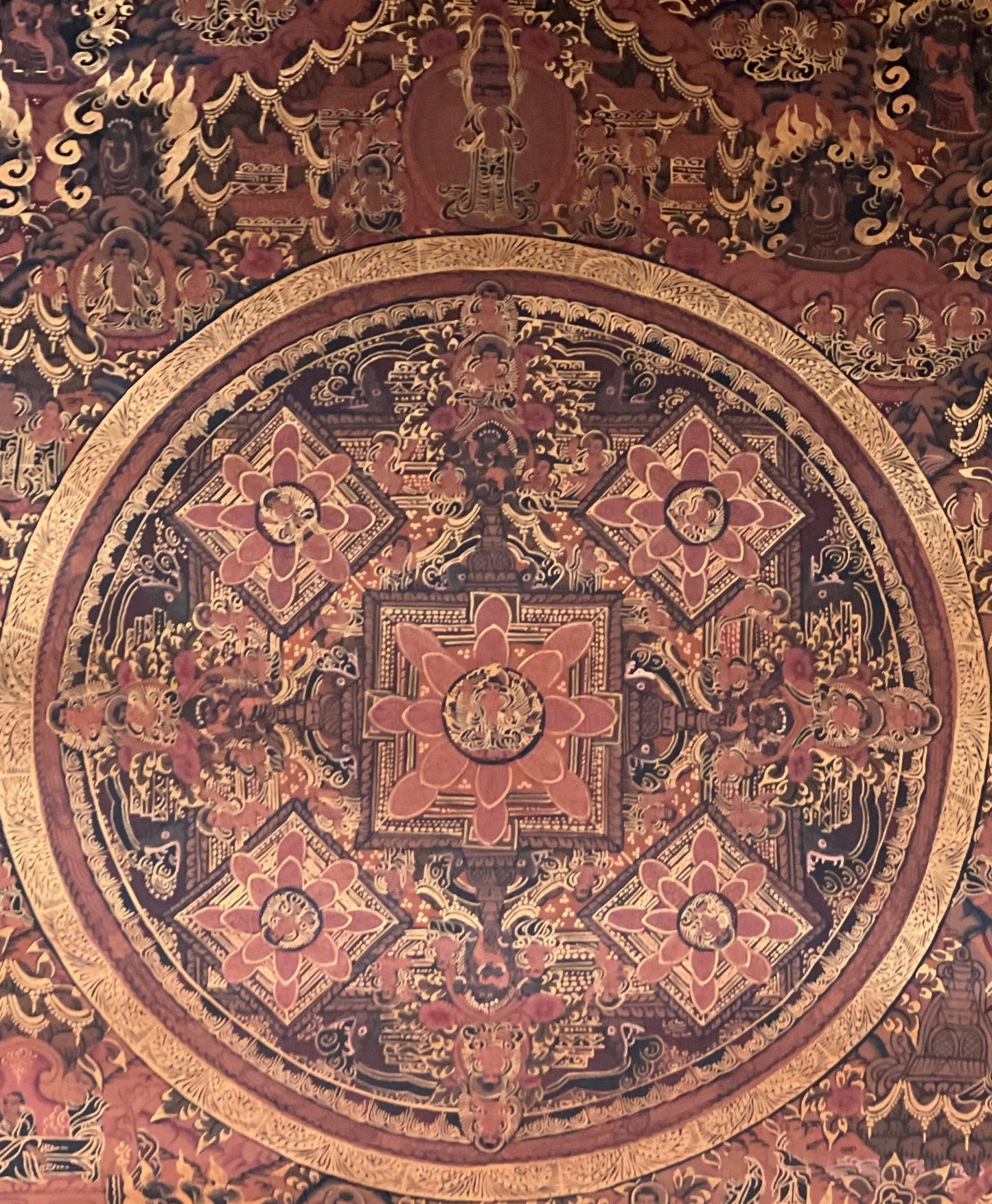 Hand Painted Five Buddha Mandala Thangka – Tibetan Compassion Art