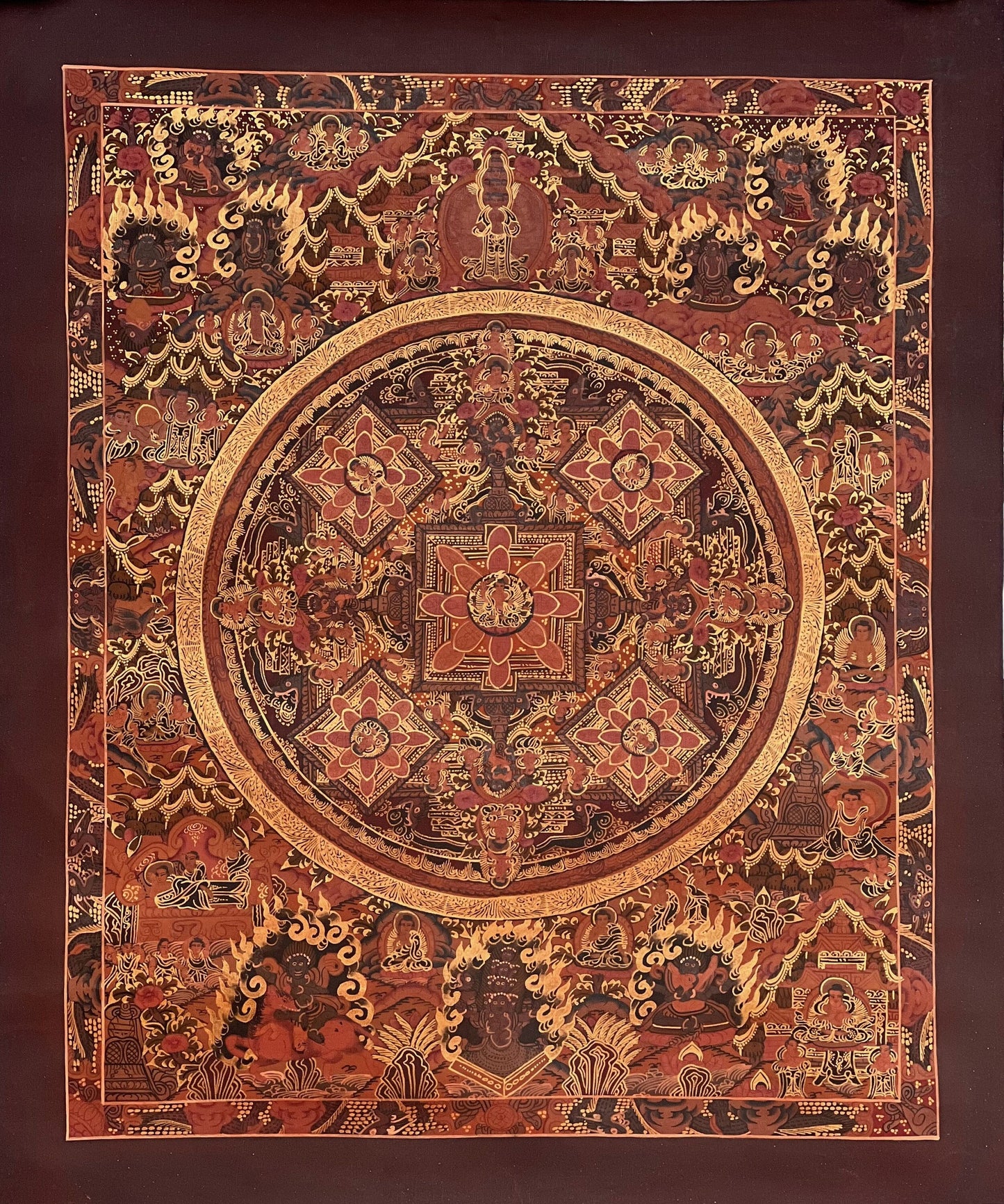 Hand Painted Five Buddha Mandala Thangka – Tibetan Compassion Art