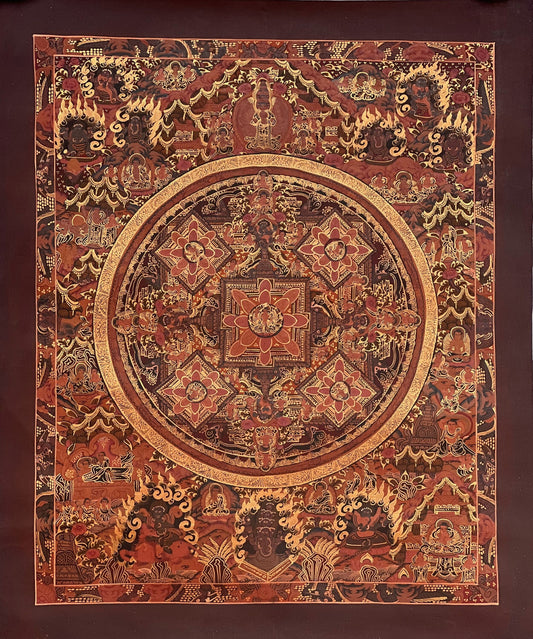 Hand Painted Five Buddha Mandala Thangka – Tibetan Compassion Art