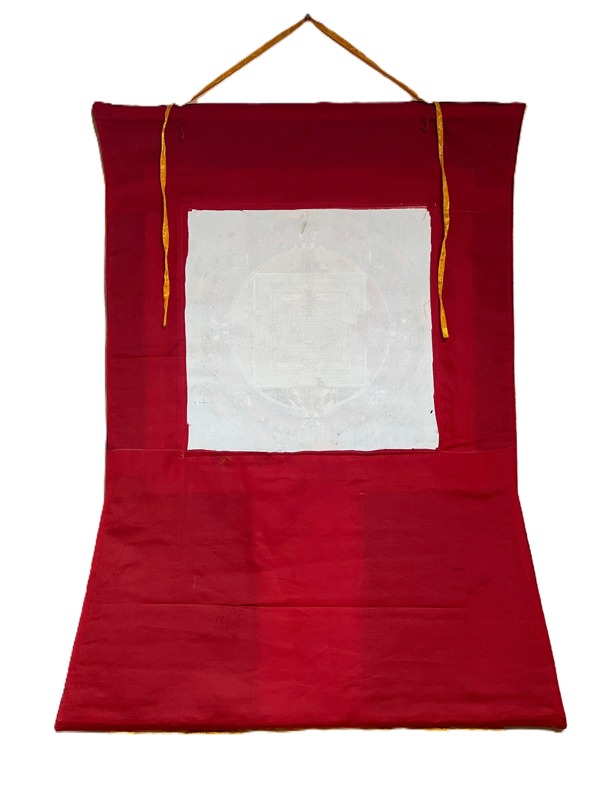 Hand-Painted Sri Yantra Thangka Painting with Silk Frame
