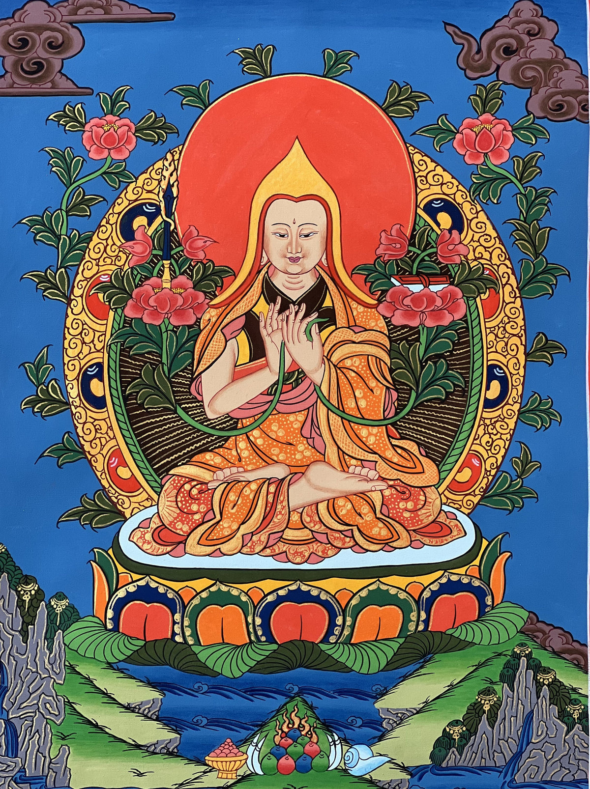 Tibetan Thangka Painting: Je Tsongkhapa Buddhist Art, Handmade