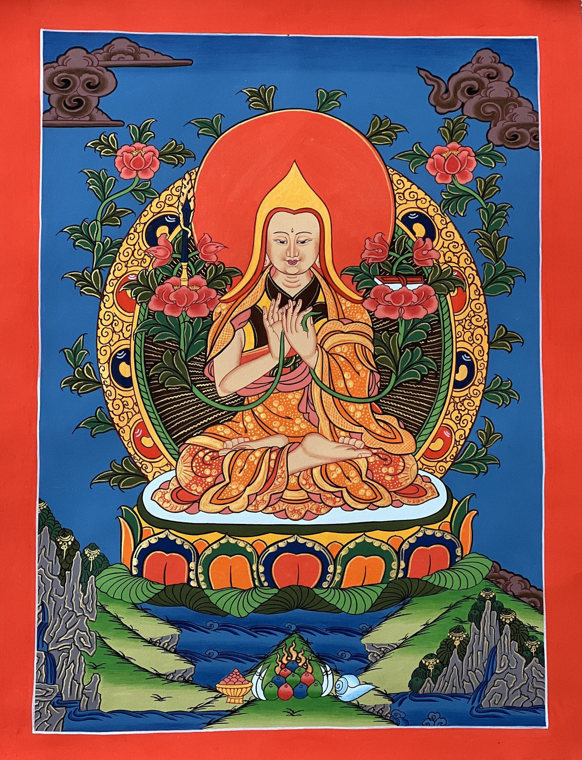 Tibetan Thangka Painting: Je Tsongkhapa Buddhist Art, Handmade