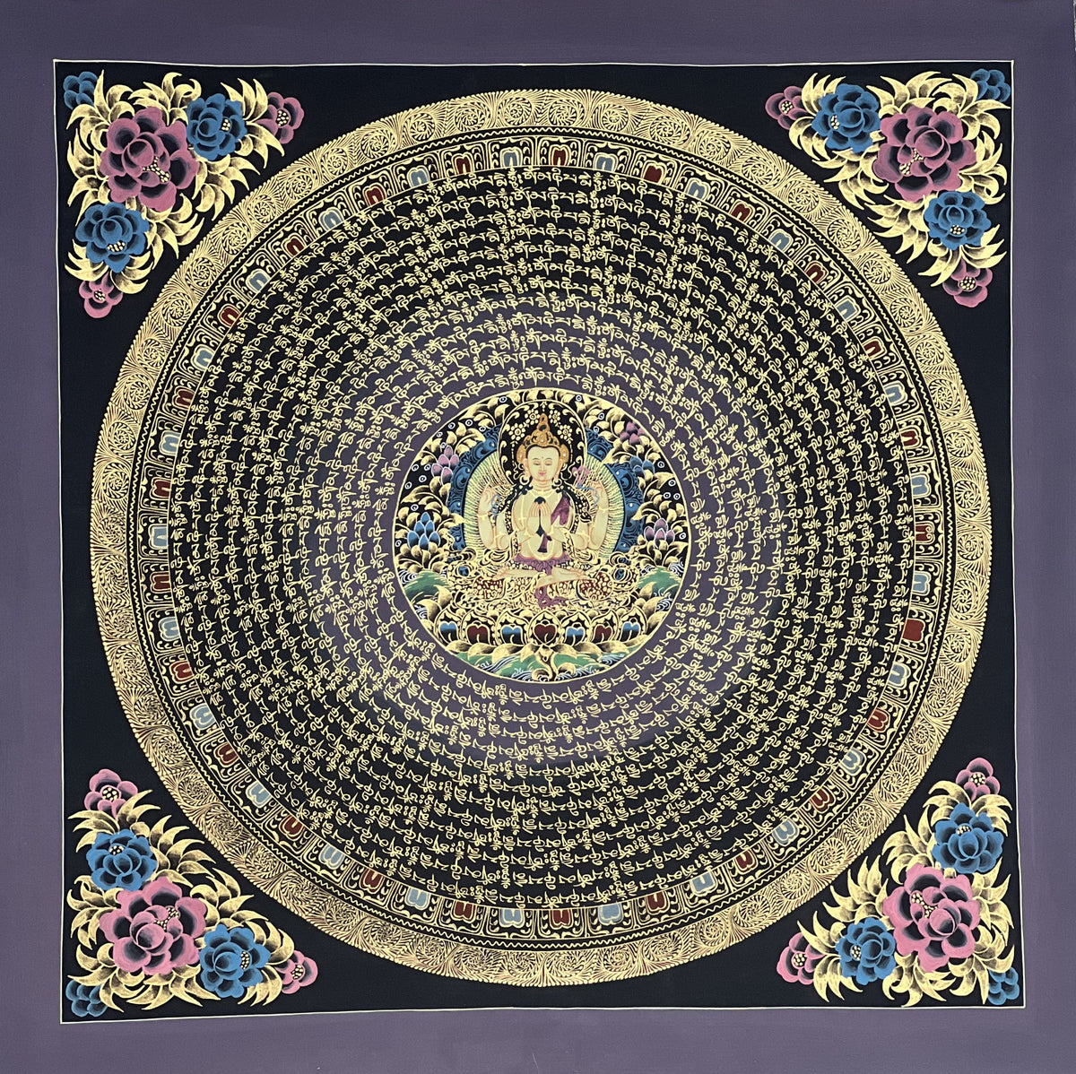 Chenrezig Mandala Thangka Painting, Om Mani Padme Hum Art