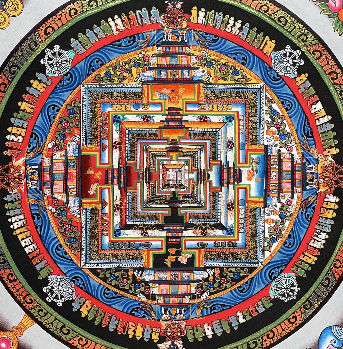 Hand-Painted Kalachakra Mandala Thangka Painting, Tibetan Wheel of Life Art