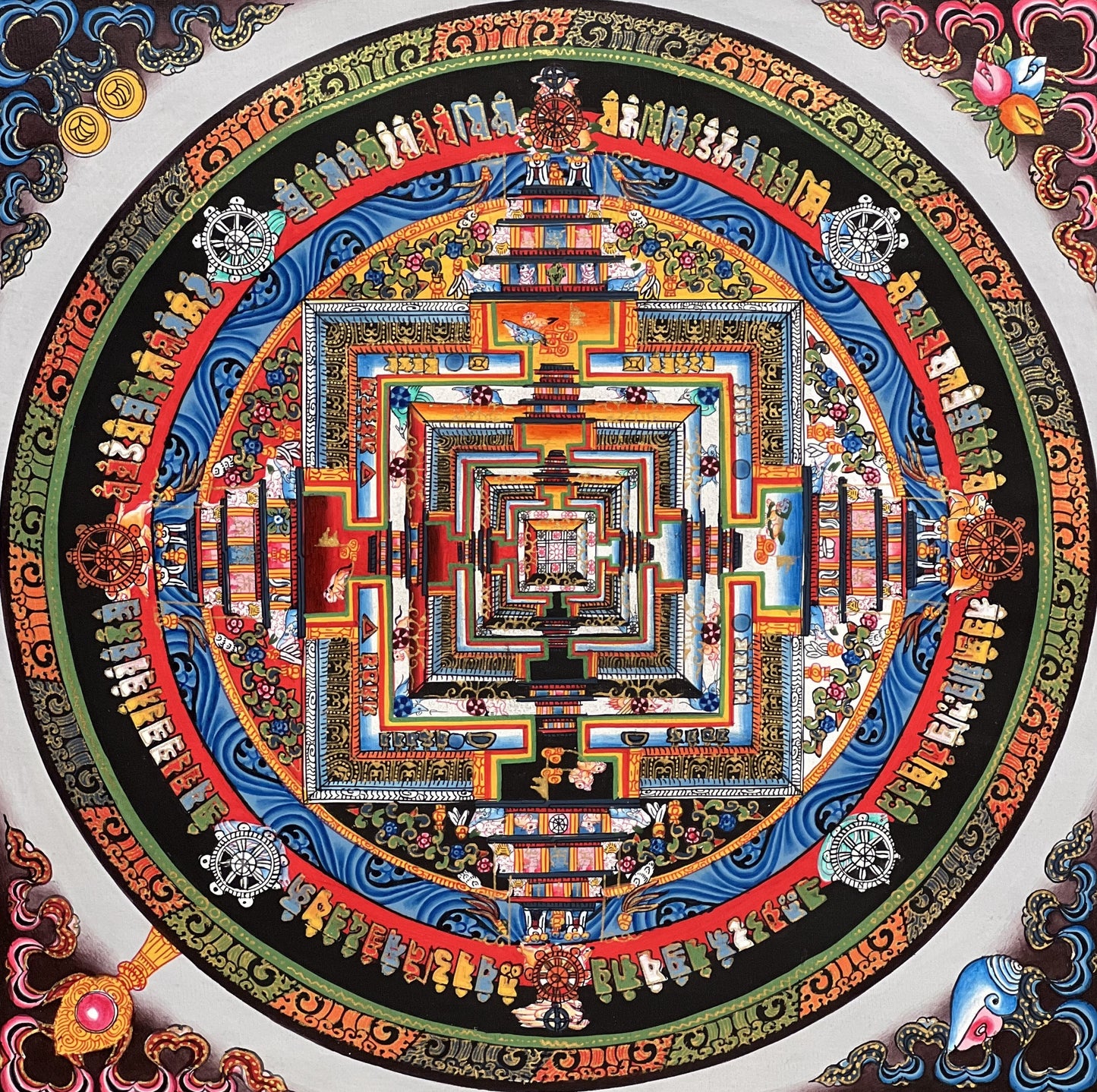 Hand-Painted Kalachakra Mandala Thangka Painting, Tibetan Wheel of Life Art
