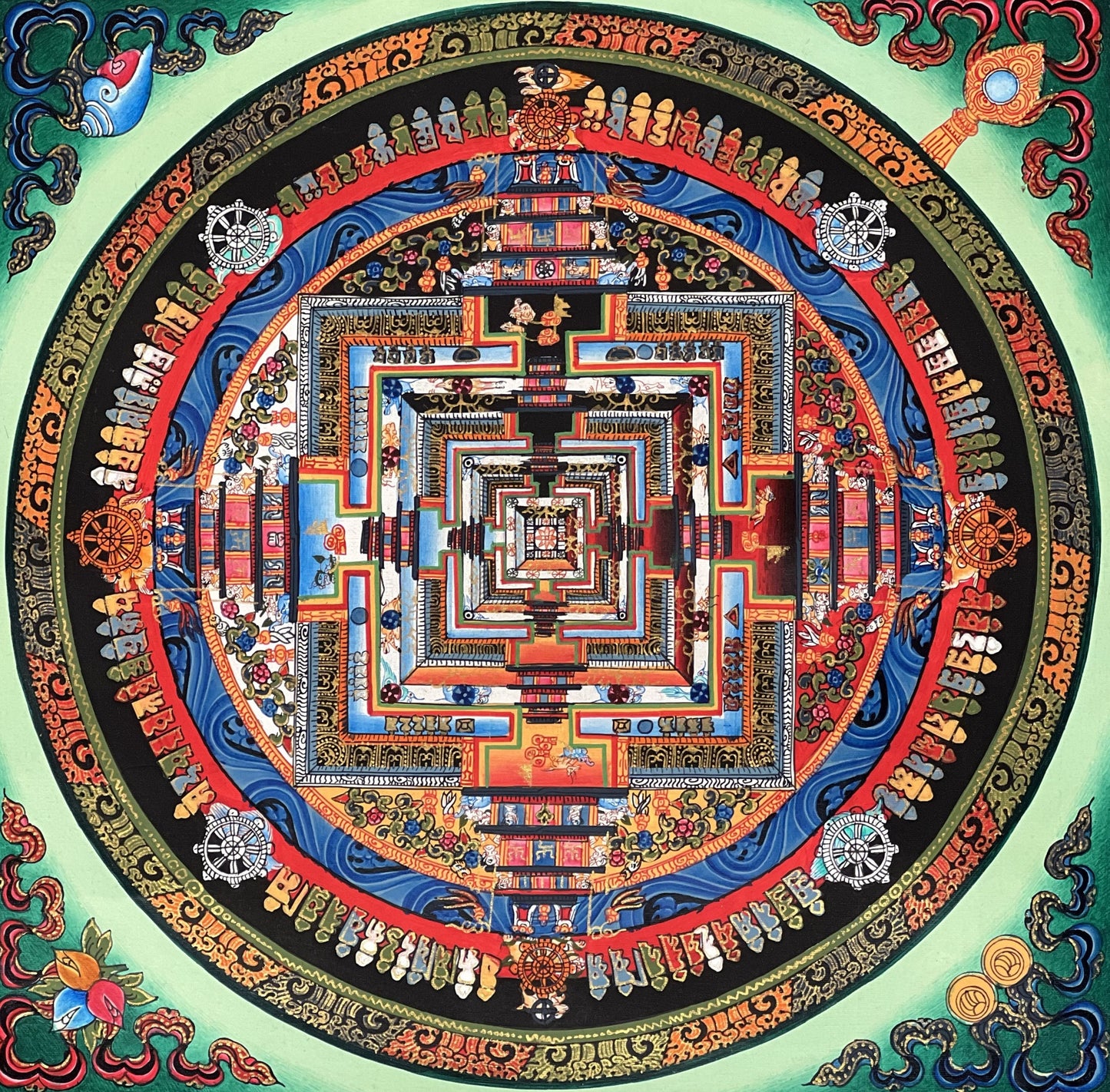Hand-Painted Kalachakra Mandala Thangka, Tibetan Wheel of Life Painting