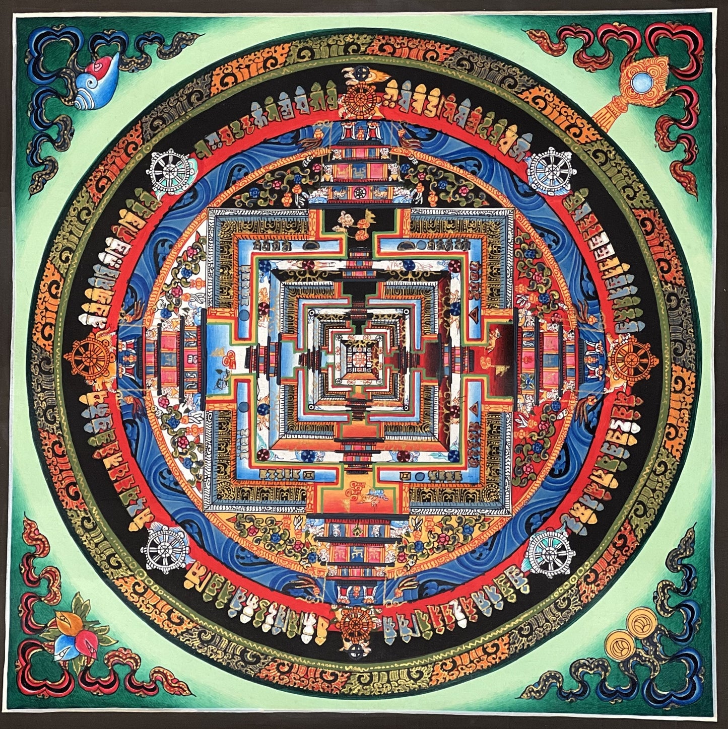Hand-Painted Kalachakra Mandala Thangka, Tibetan Wheel of Life Painting