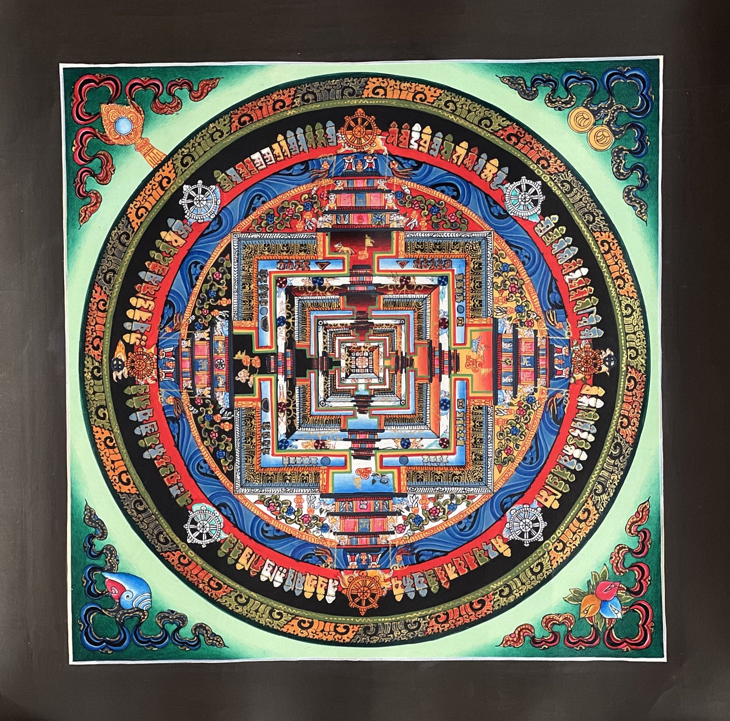 Hand-Painted Kalachakra Mandala Thangka, Tibetan Wheel of Life Painting