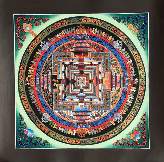 Hand-Painted Kalachakra Mandala Thangka, Tibetan Wheel of Life Painting