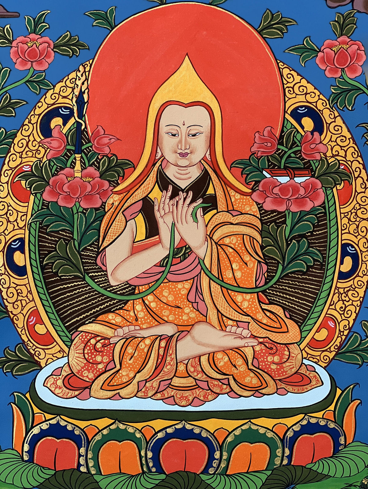 Tibetan Thangka Painting: Je Tsongkhapa Buddhist Art, Handmade