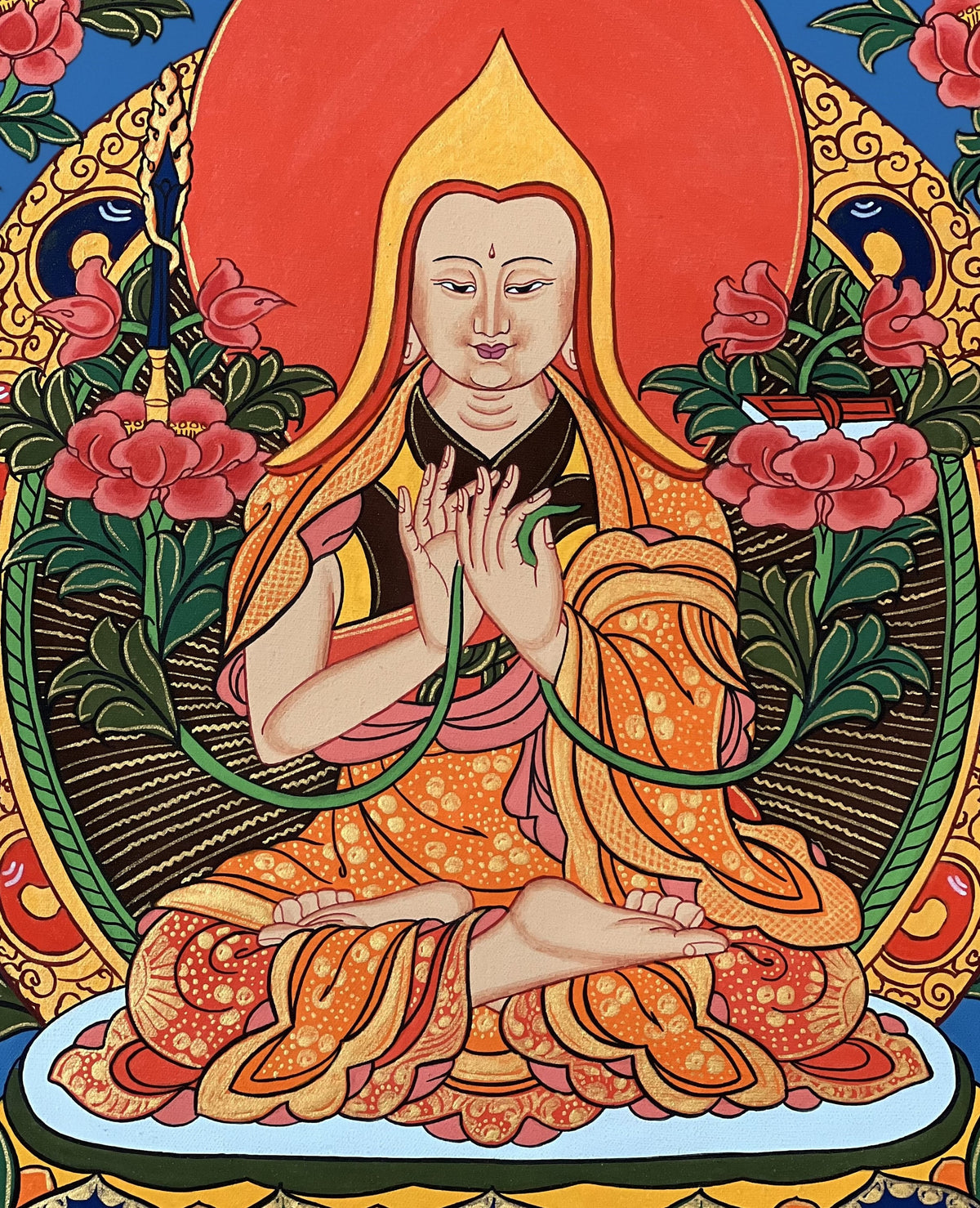 Tibetan Thangka Painting: Je Tsongkhapa Buddhist Art, Handmade