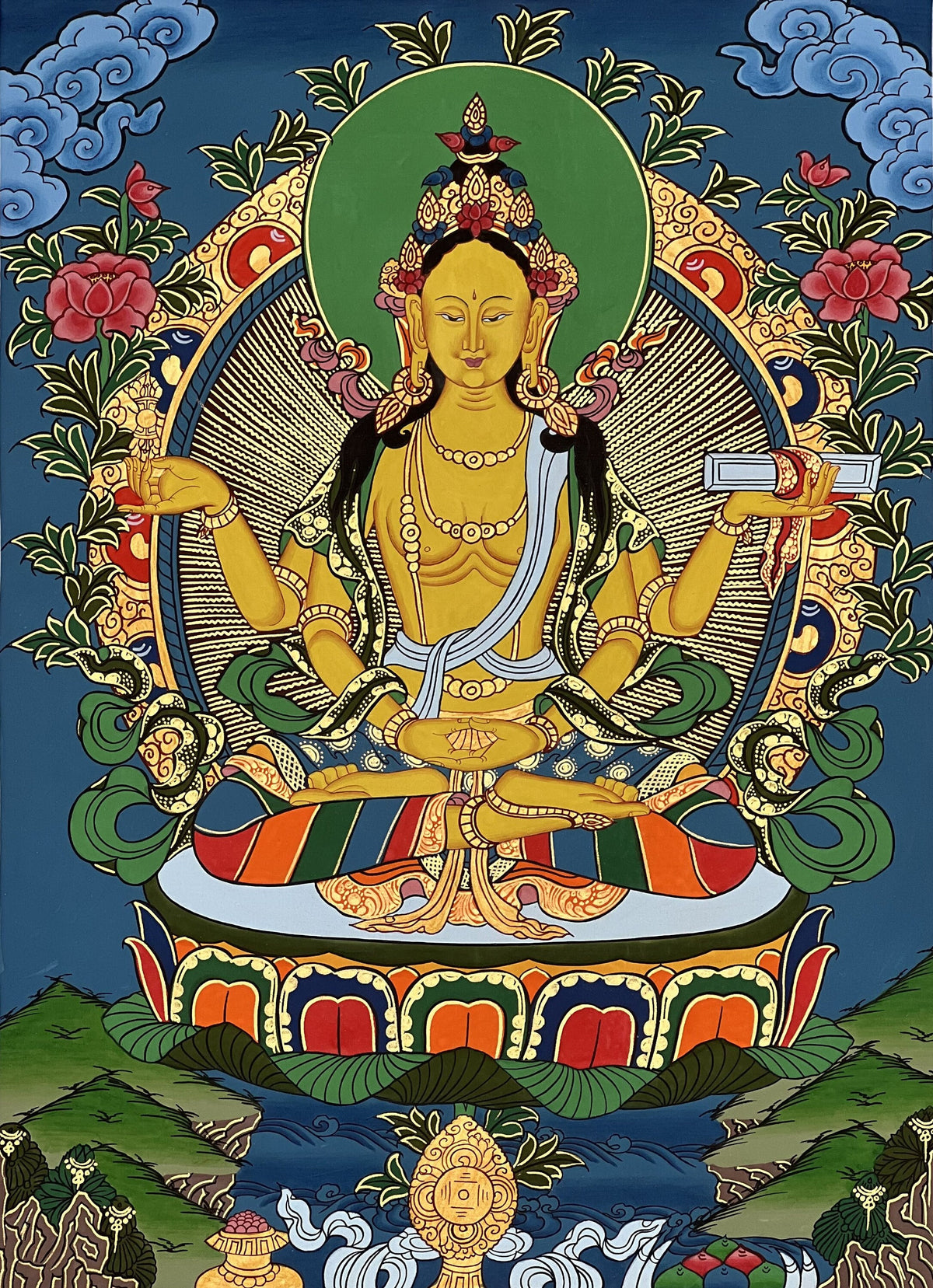 Hand-Painted Prajnaparamita Thangka Painting: Original Tibetan Art with  Silk Brocade