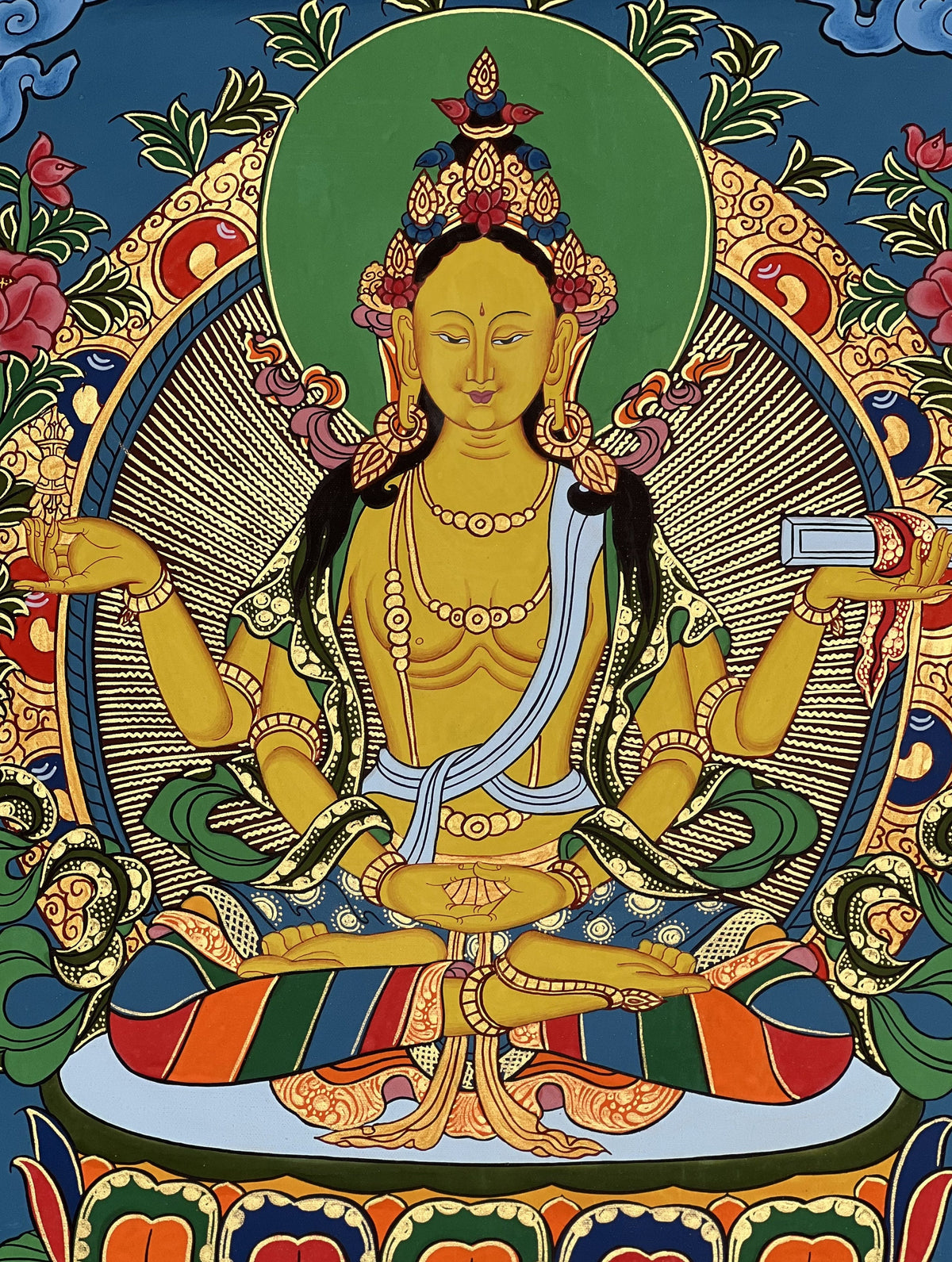 Hand-Painted Prajnaparamita Thangka Painting: Original Tibetan Art with  Silk Brocade
