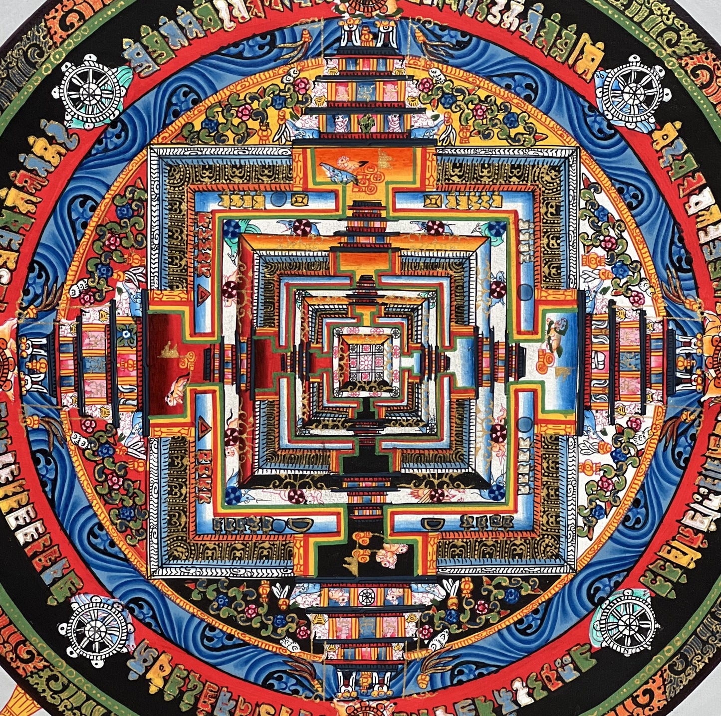 Hand-Painted Kalachakra Mandala Thangka Painting, Tibetan Wheel of Life Art