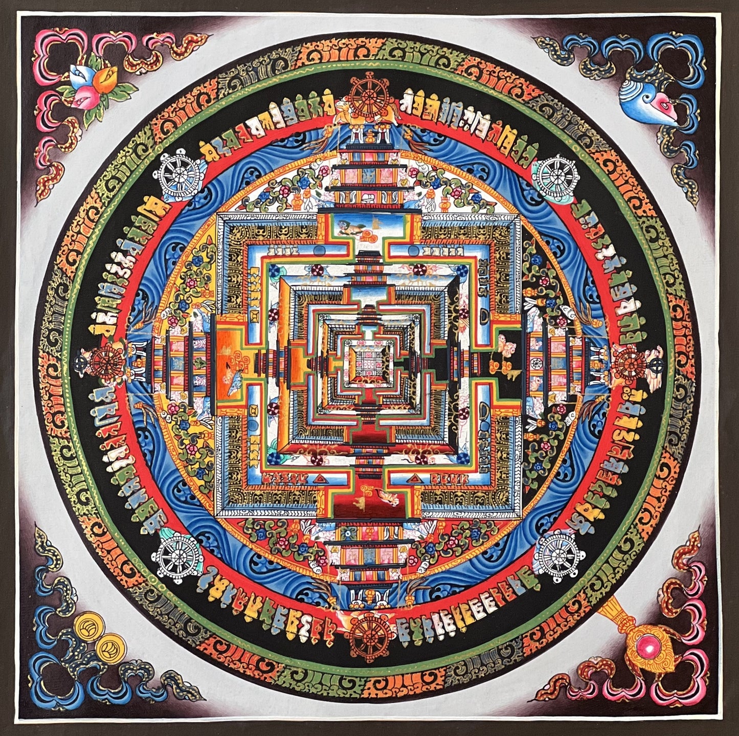 Hand-Painted Kalachakra Mandala Thangka Painting, Tibetan Wheel of Life Art