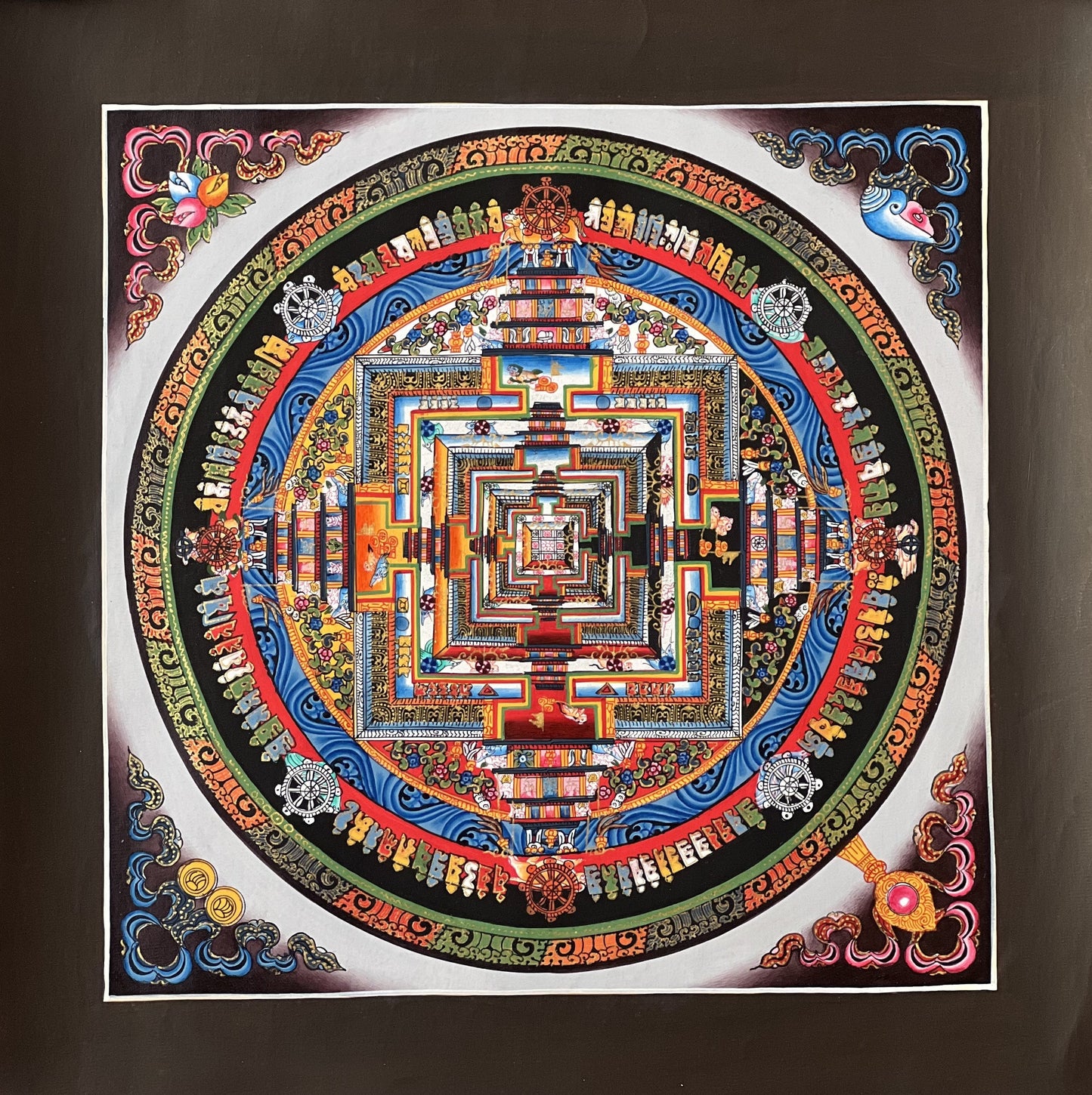 Hand-Painted Kalachakra Mandala Thangka Painting, Tibetan Wheel of Life Art