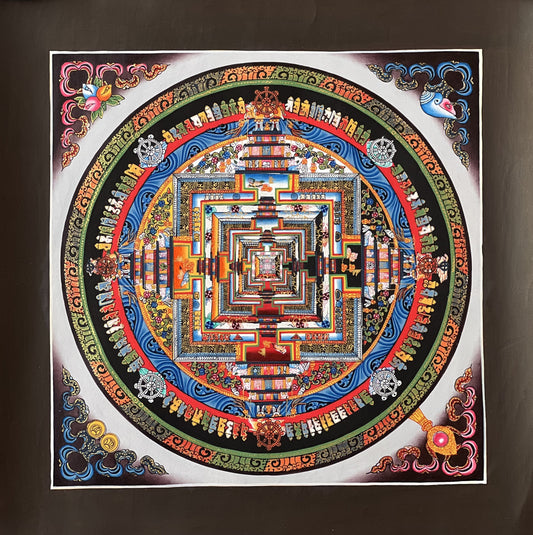 Hand-Painted Kalachakra Mandala Thangka Painting, Tibetan Wheel of Life Art