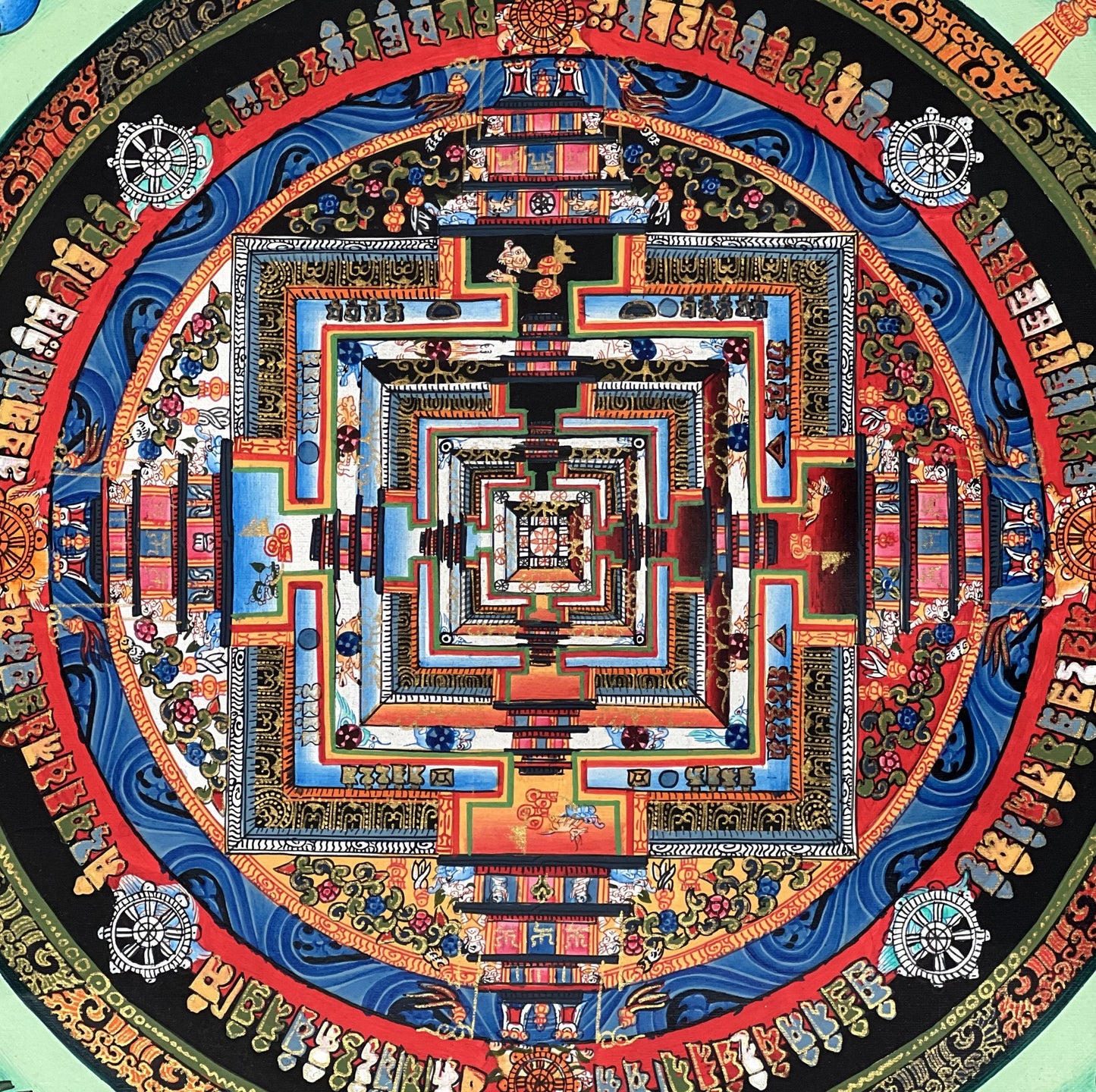 Hand-Painted Kalachakra Mandala Thangka, Tibetan Wheel of Life Painting